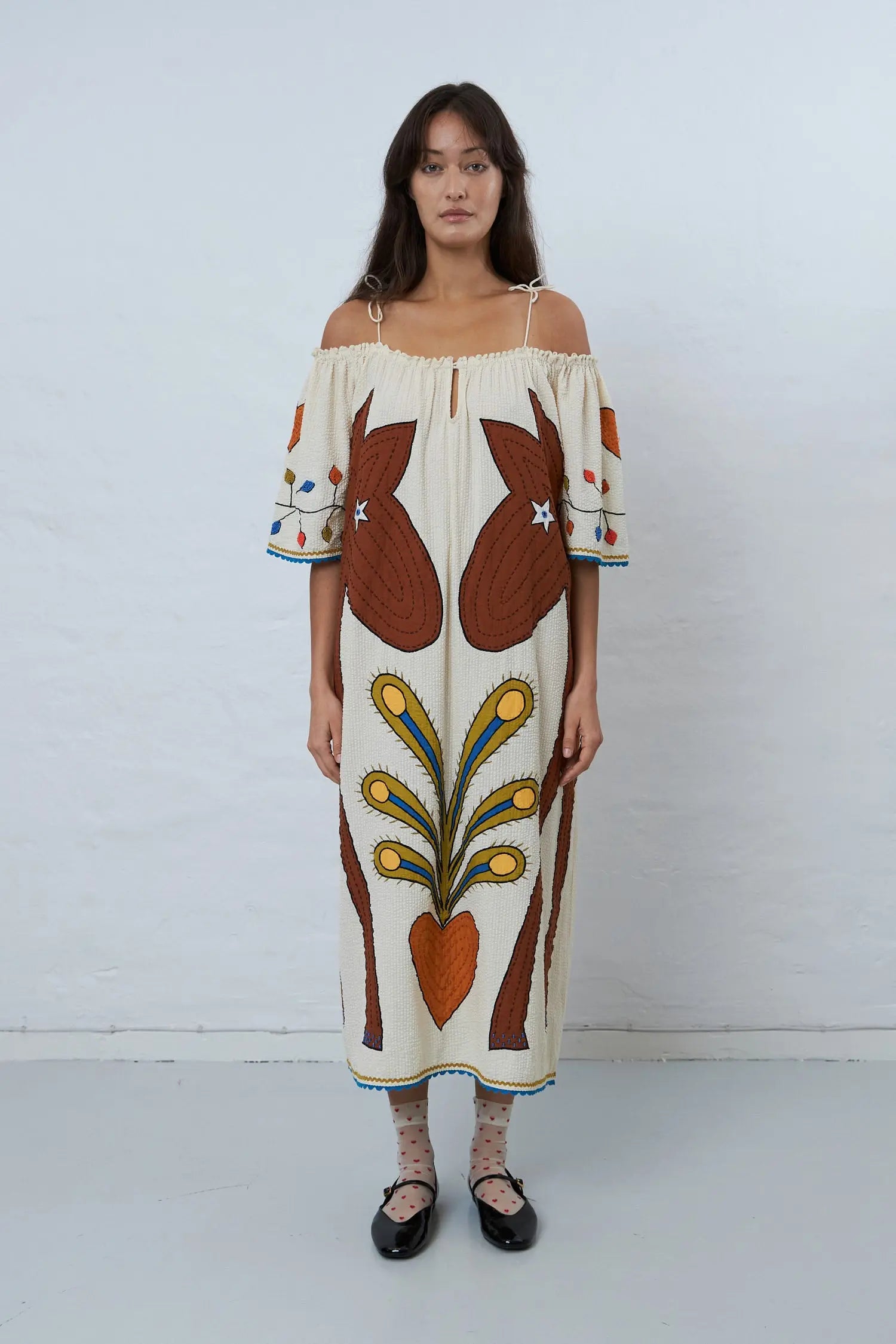 Stella Nova Embroidered strap midi dress Dress 078 Ivory