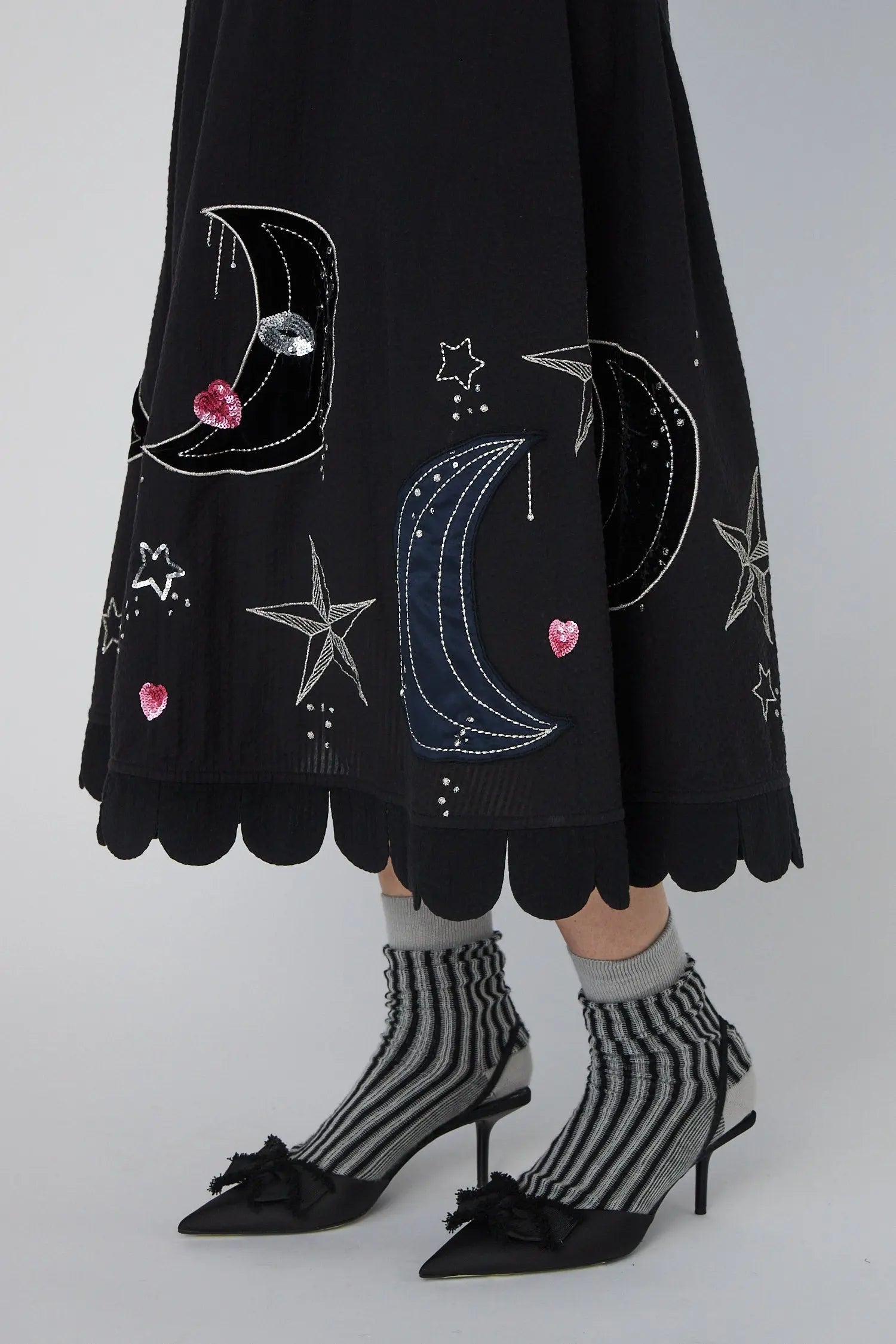 Stella Nova Moon and Star Embroidered Midi Dress Dress 999 Black
