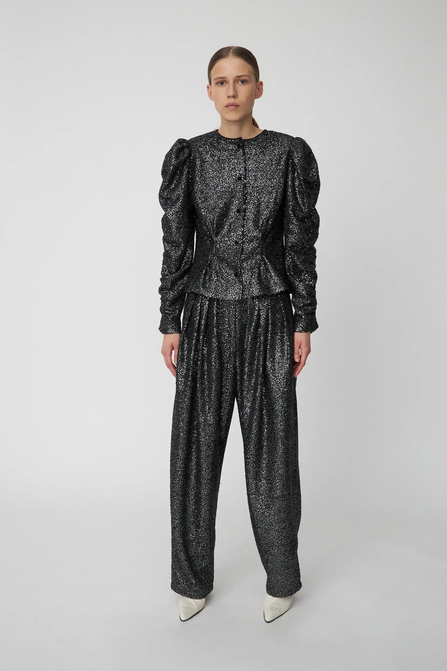 Stella Nova Sequins Lamé Jacket Shirt 978 Black Metallic