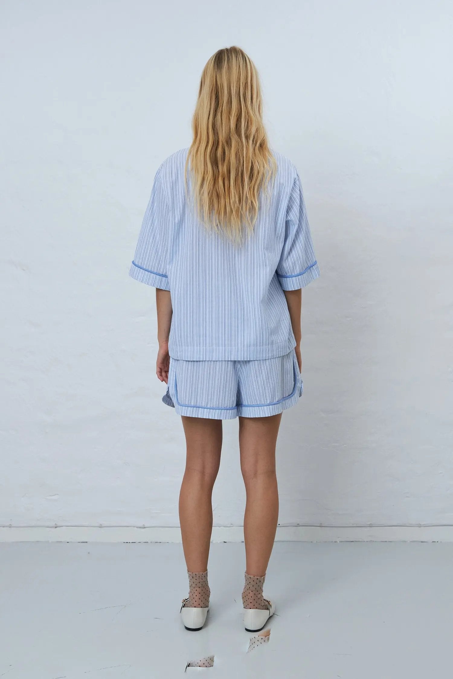 Stella Nova Shortsleeved pyjamas shirt Shirt 023 White with Blue Stripes