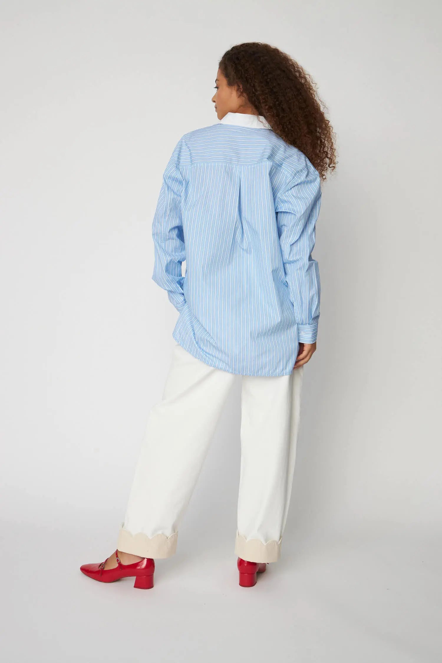 Stella Nova Striped Shirt with Scallops Shirt 041 Creme Blue Stripes