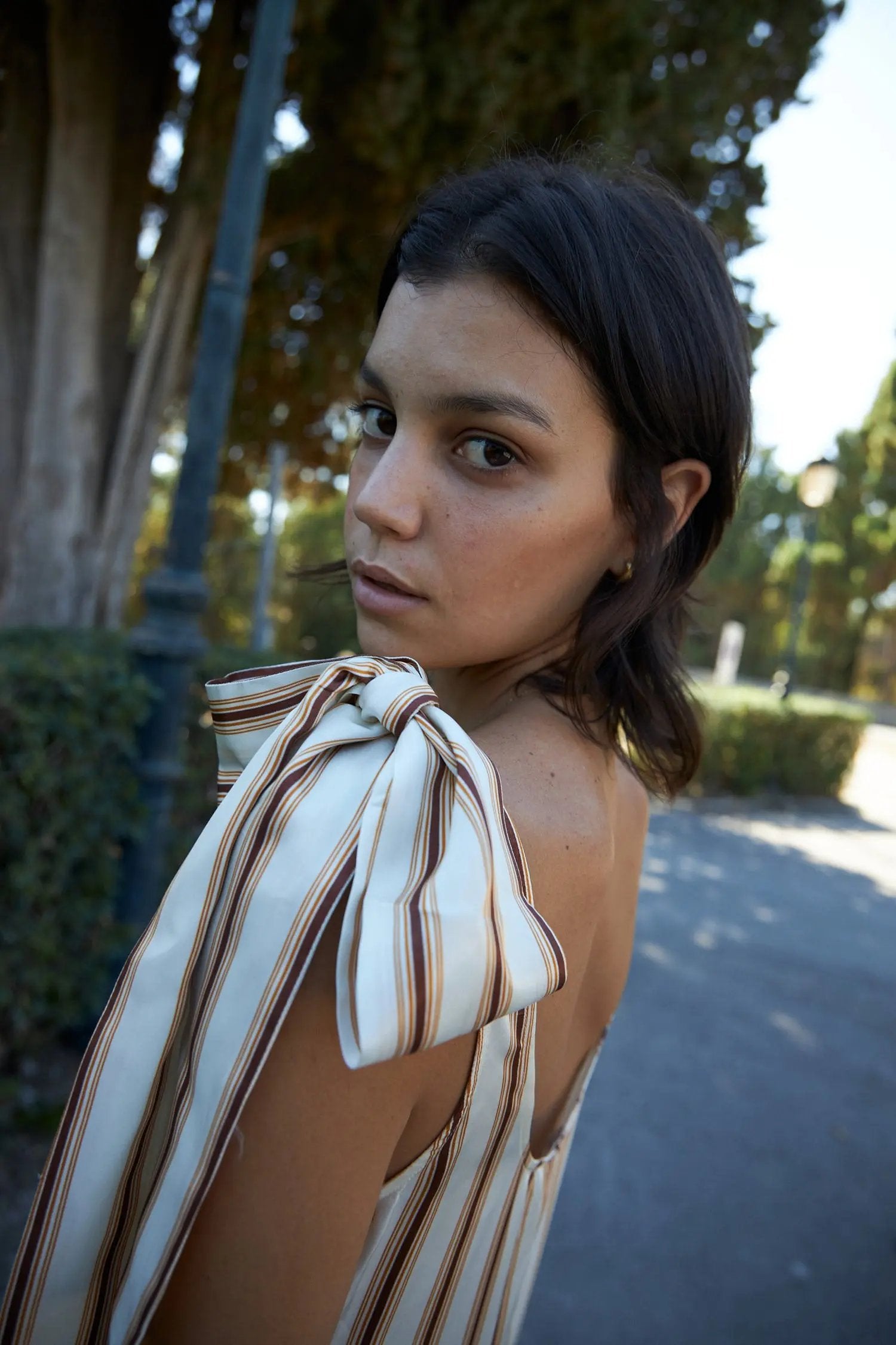 Stella Nova Striped strap dress with bow detail Dress 021 Sand Stripe