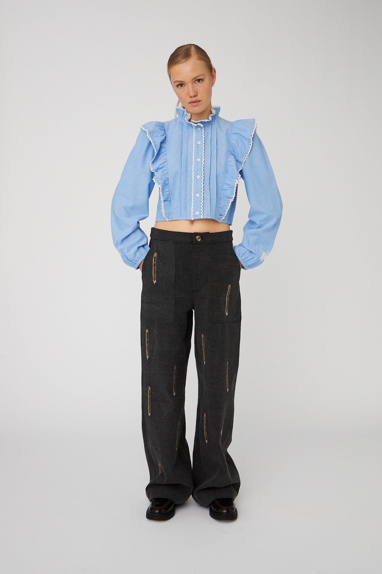 Stella Nova BACK TO SCHOOL Embroidered Pants Pants 993 Almost black