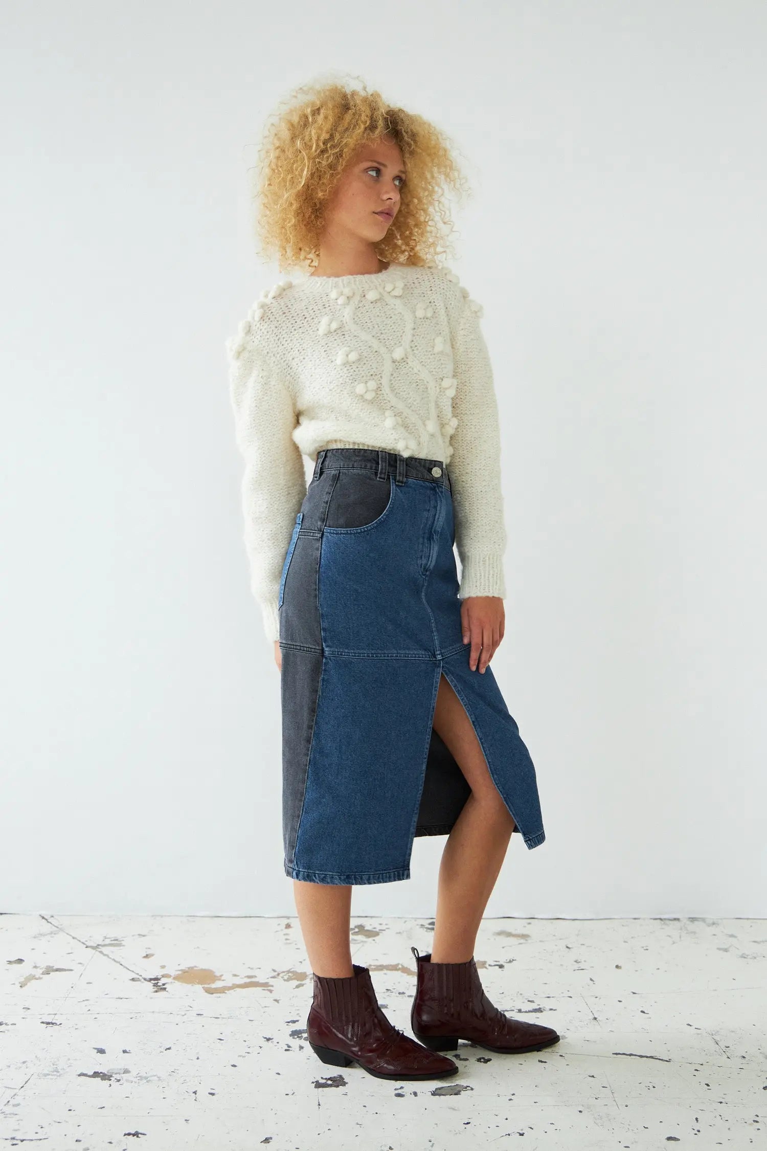Stella Nova Black and blue denim midi skirt Skirt 387 Blue Night