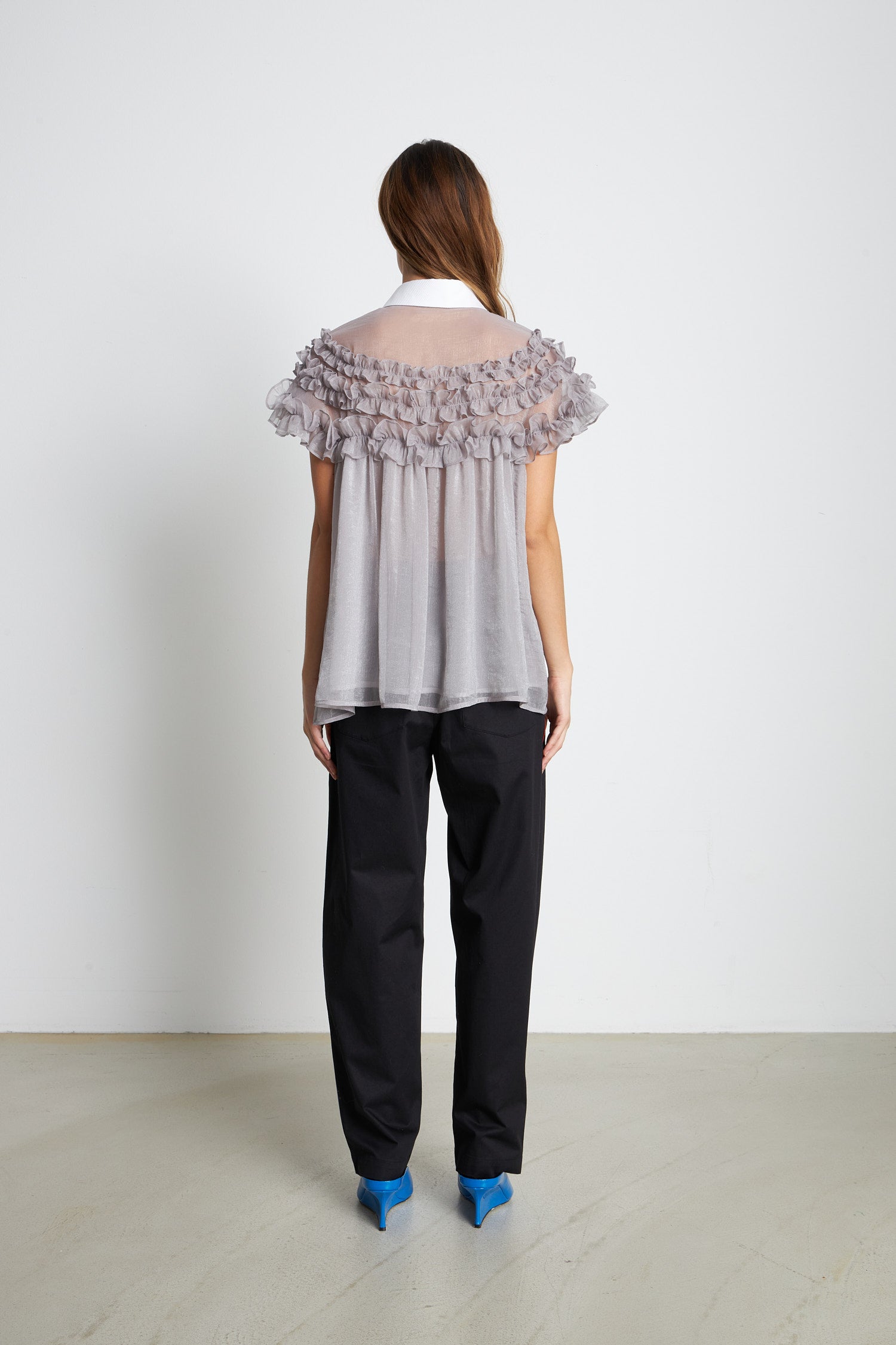 Stella Nova Blouse with shirt collar Top 876 Pearl Grey