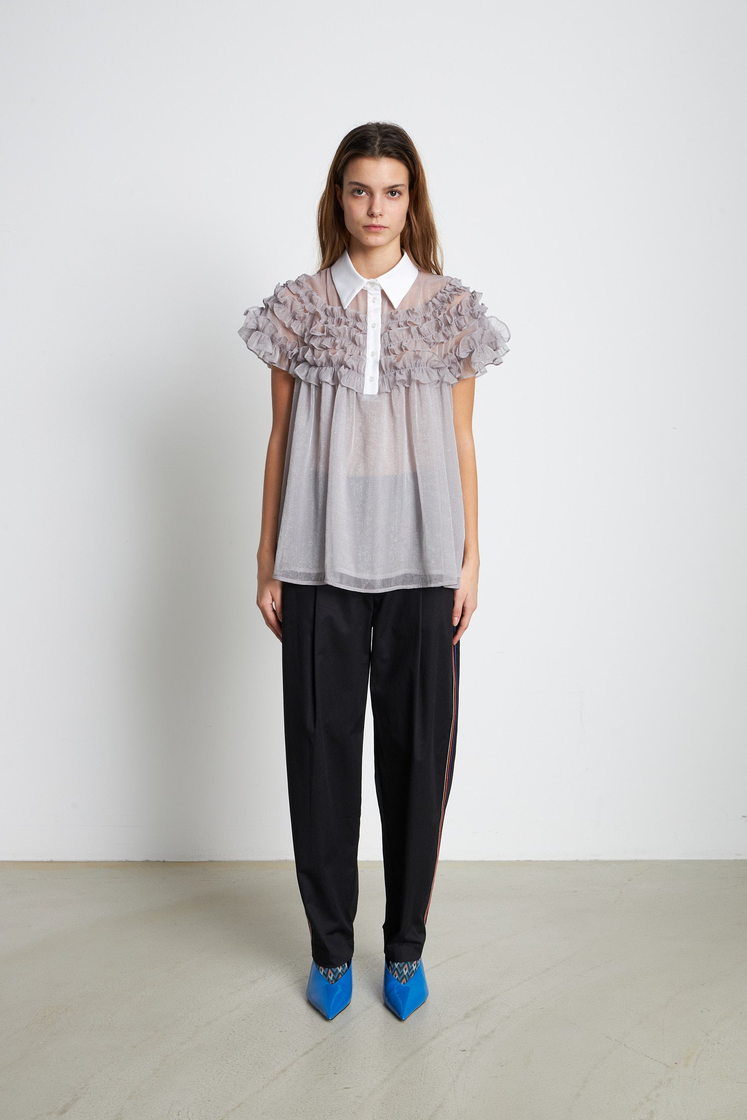 Stella Nova Blouse with shirt collar Top 876 Pearl Grey