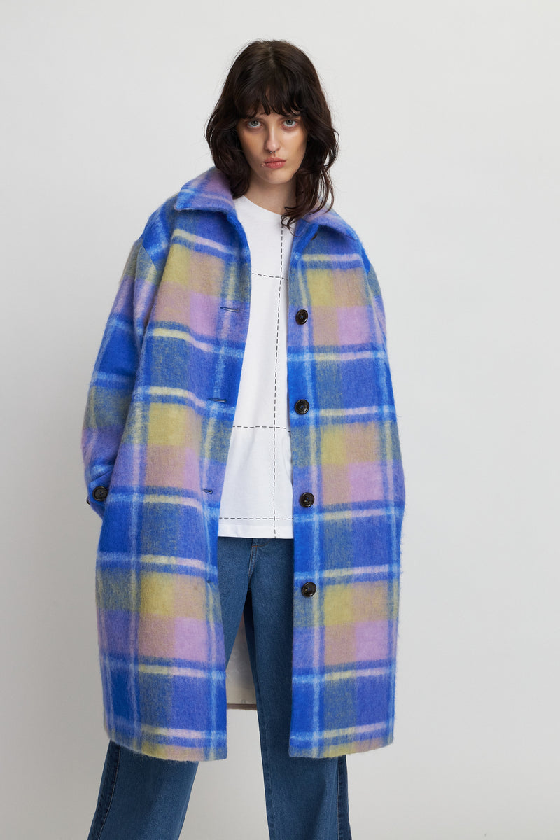 Stella Nova Checkered wool coat Coat 416 Blue Checks