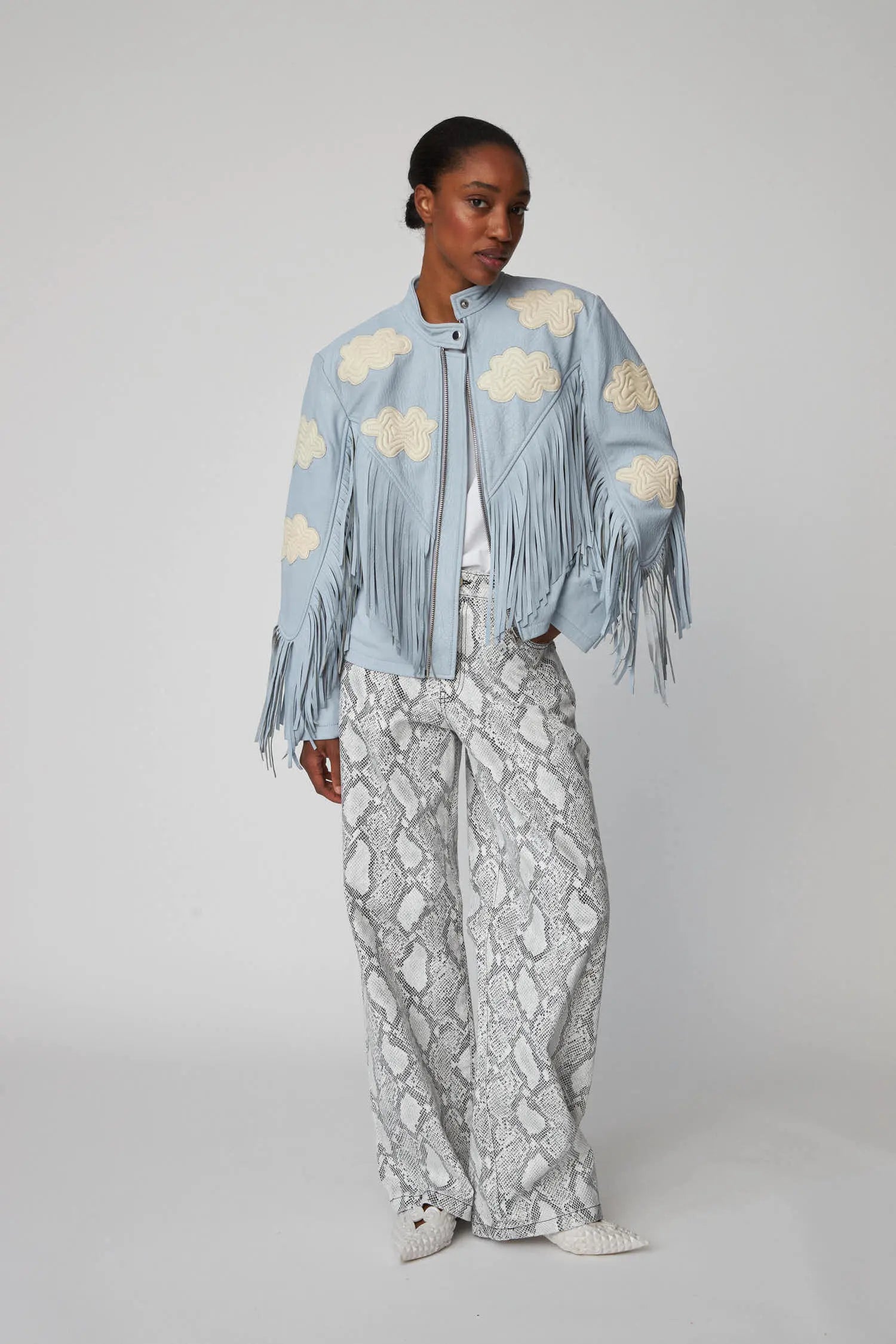 Stella Nova Cloud Leather Jacket with Fringes Leather Jacket 302 Light Blue