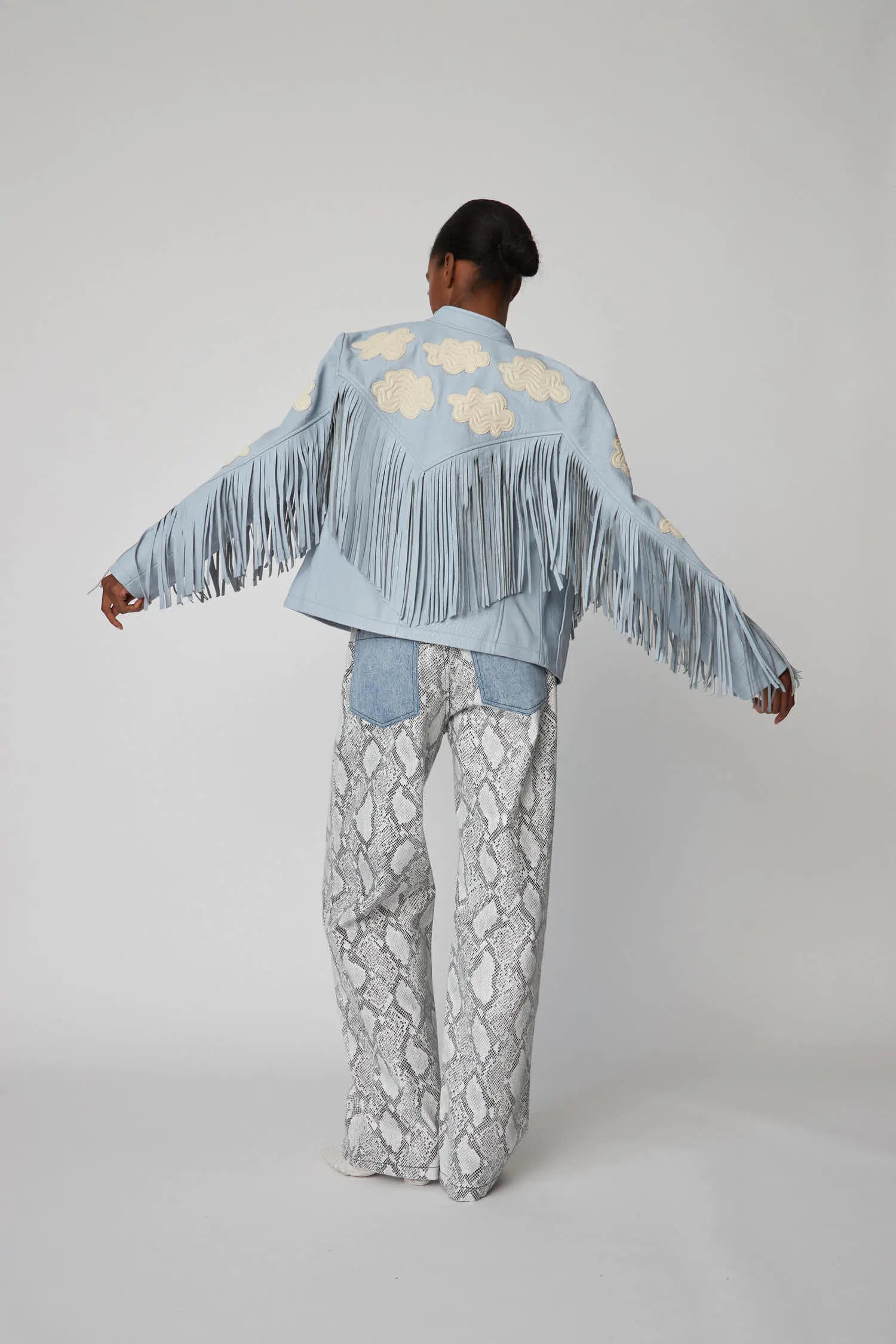 Stella Nova Cloud Leather Jacket with Fringes Leather Jacket 302 Light Blue