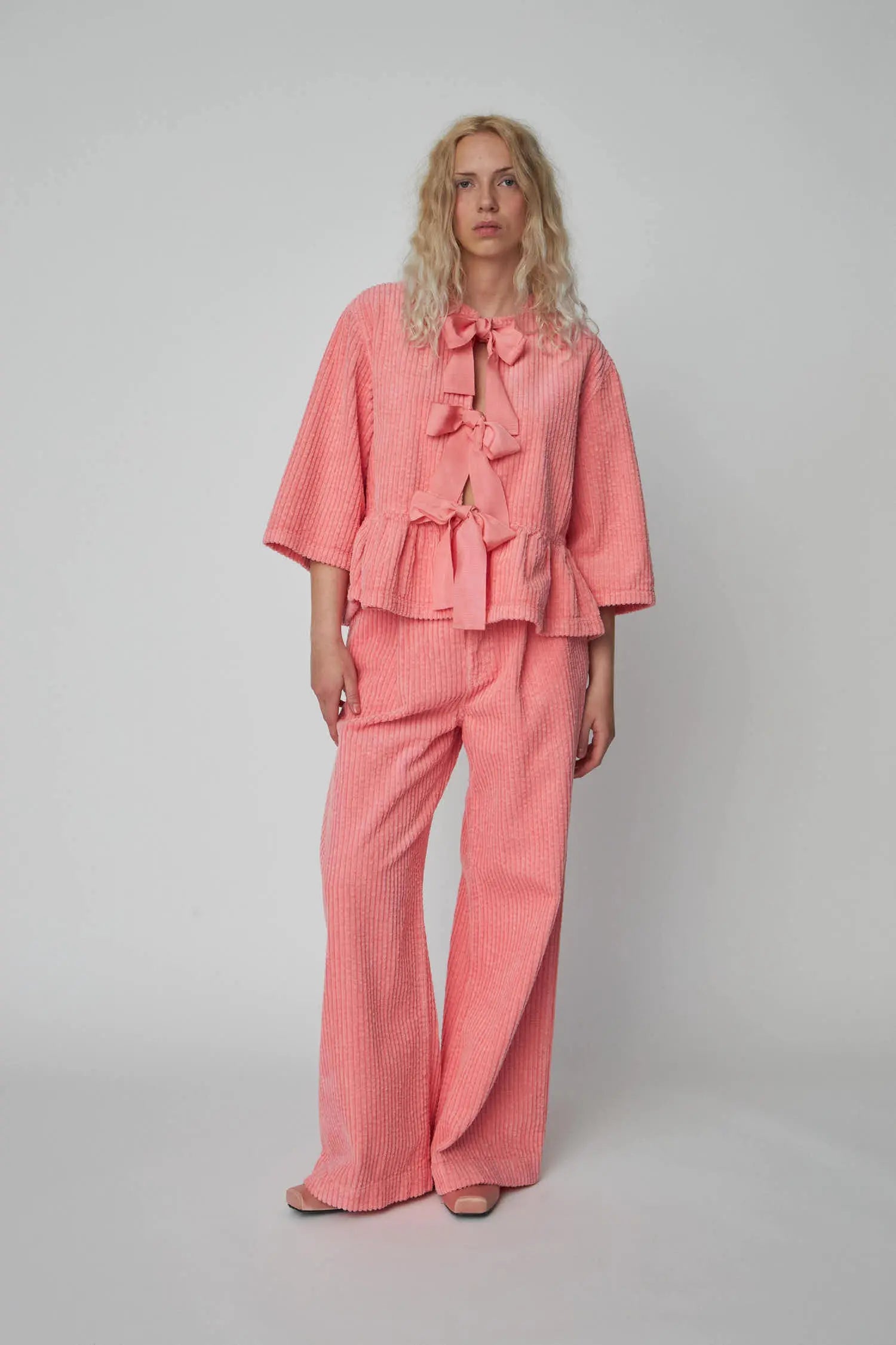 Stella Nova Corduroy Bow Blouse Blouse 567 Amazing Pink
