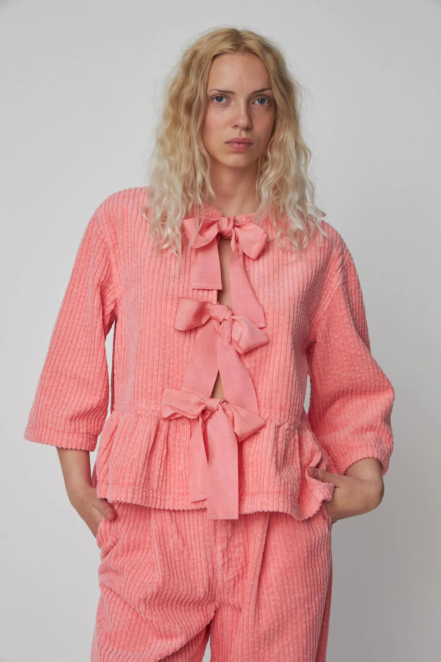 Stella Nova Corduroy Bow Blouse Blouse 567 Amazing Pink
