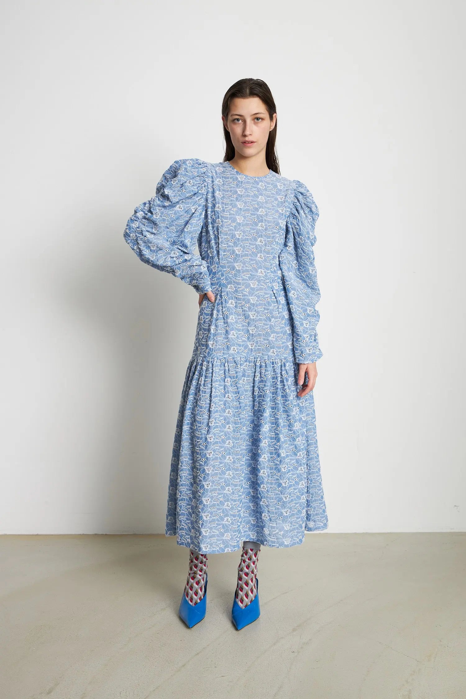 Stella Nova Cotton dress with all over embroidery Dress 302 Light Blue