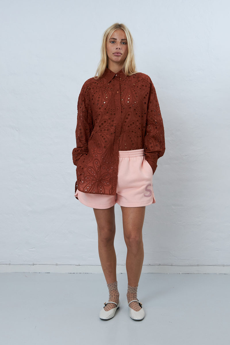 Stella Nova Crisp delicate embroidered cotton shirt Shirt 869 Brown