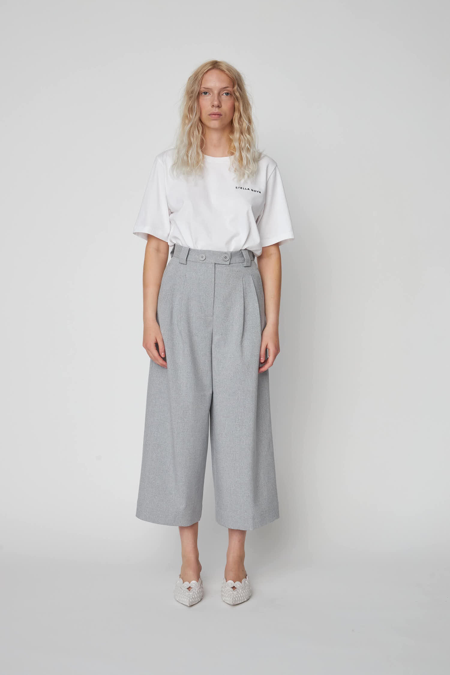 Stella Nova Cropped High-Waisted Pants Pants 944 Grey Melange