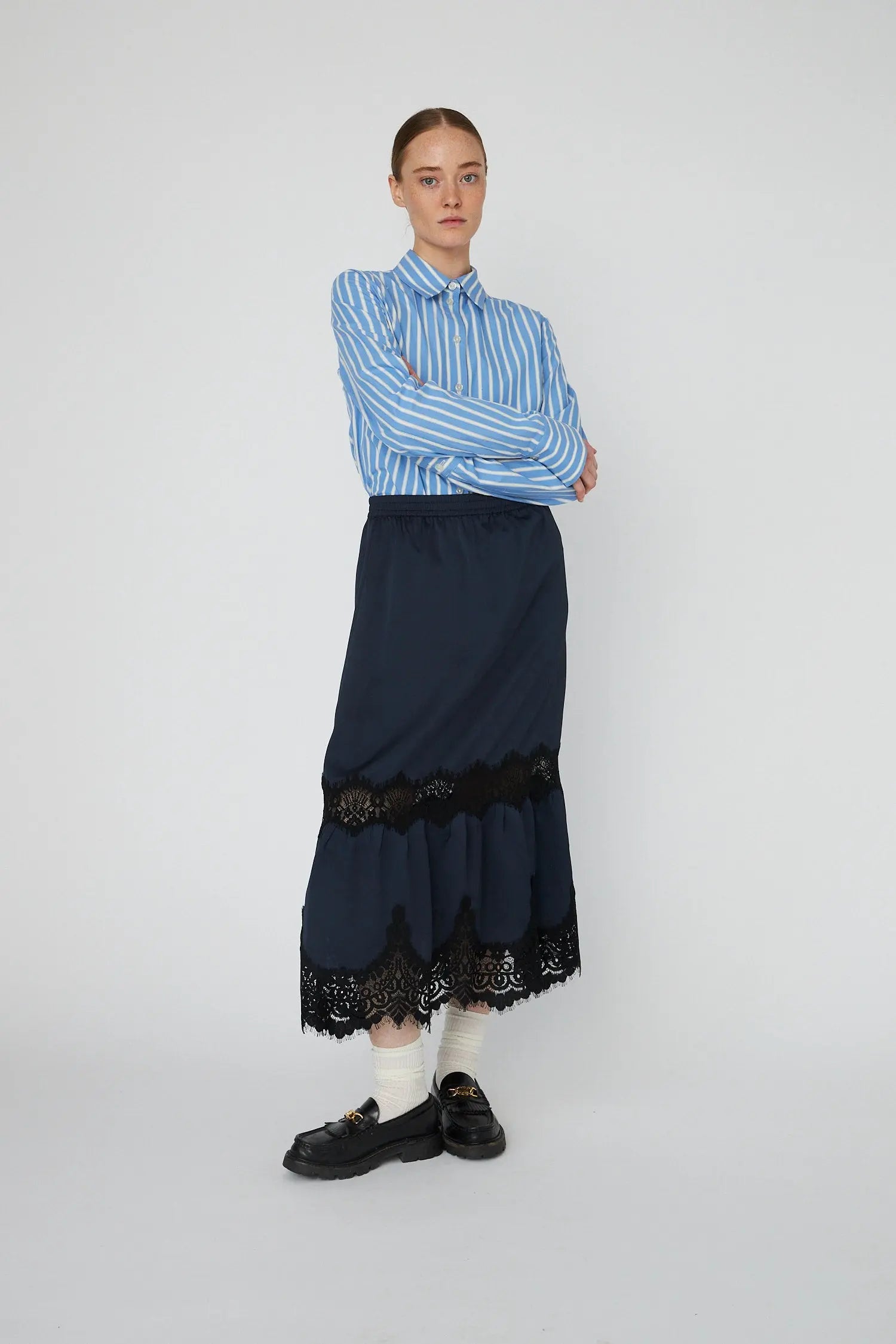 Stella Nova Delicate Lace Midi Skirt Skirt 401 Ultra Navy