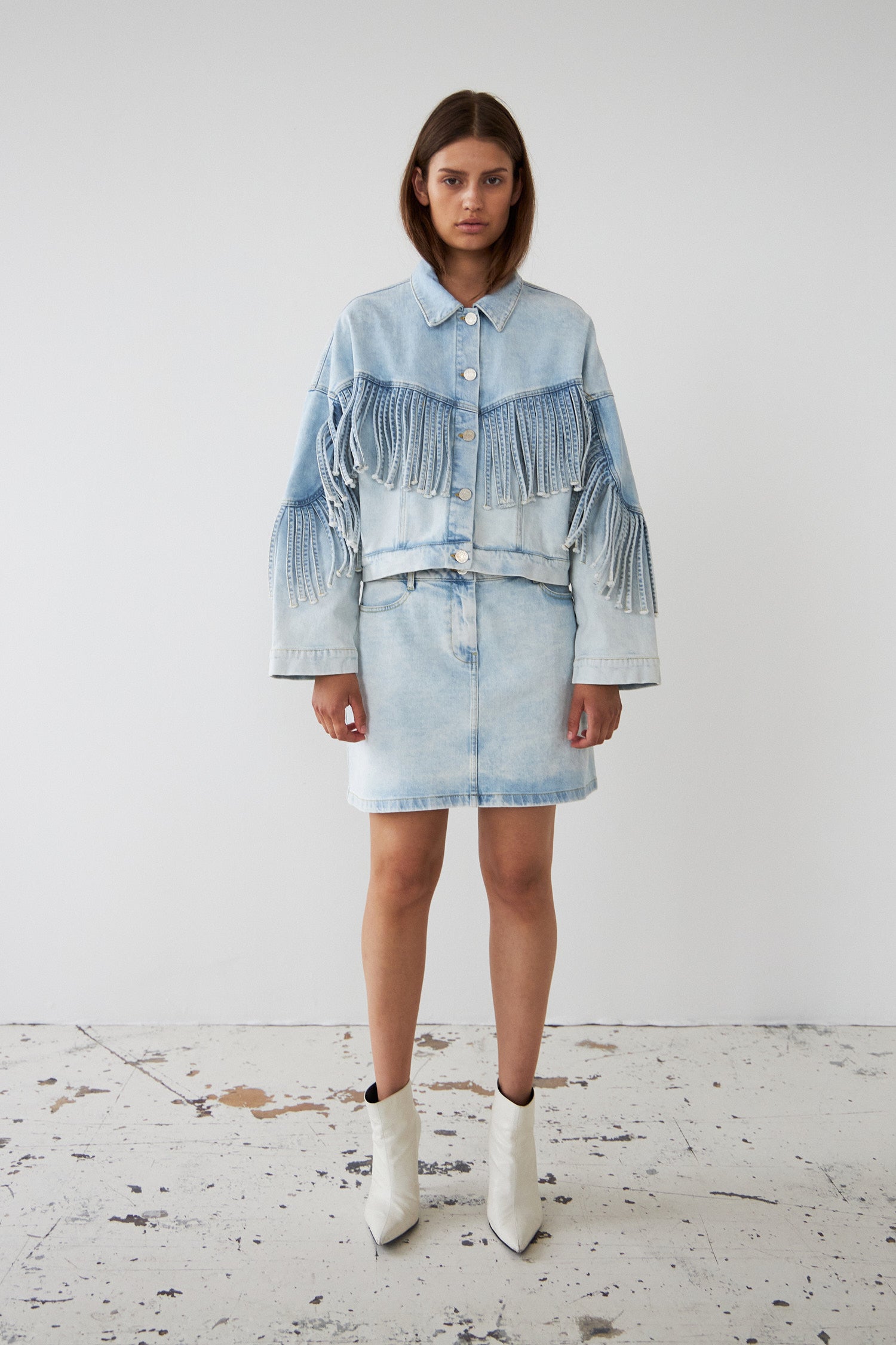 Stella Nova Denim jacket with fringes Jacket 301 Soft Sky