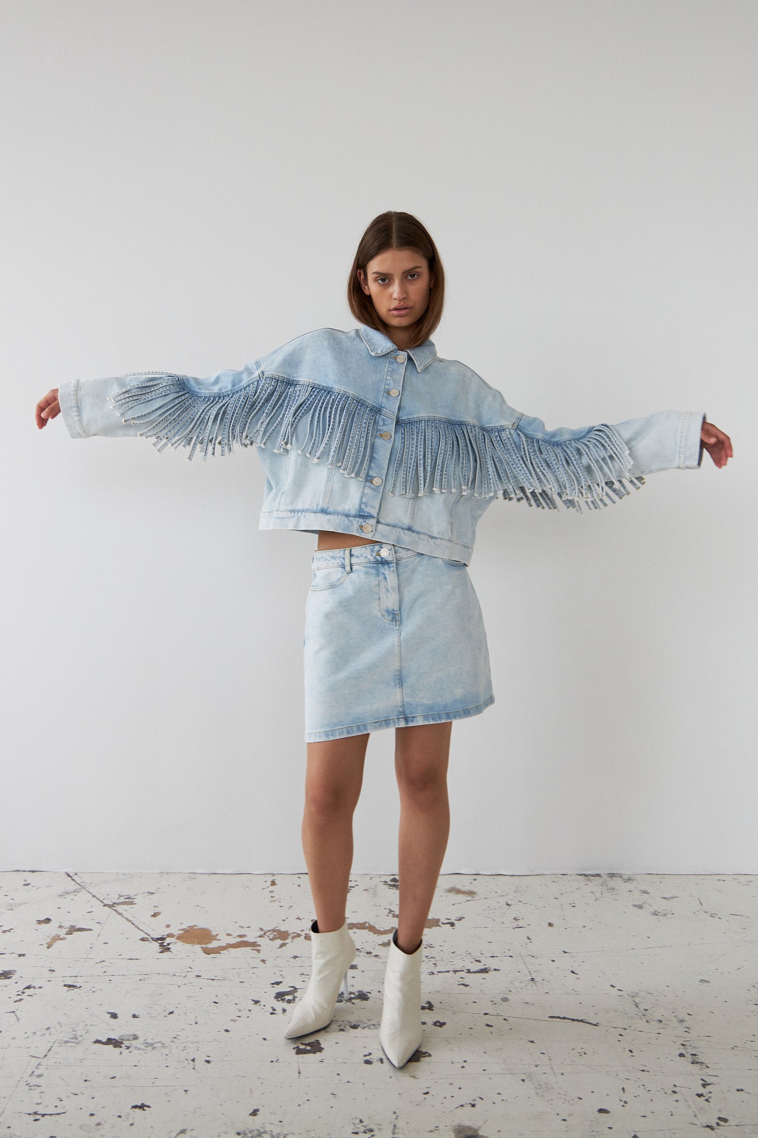 Stella Nova Denim jacket with fringes Jacket 301 Soft Sky