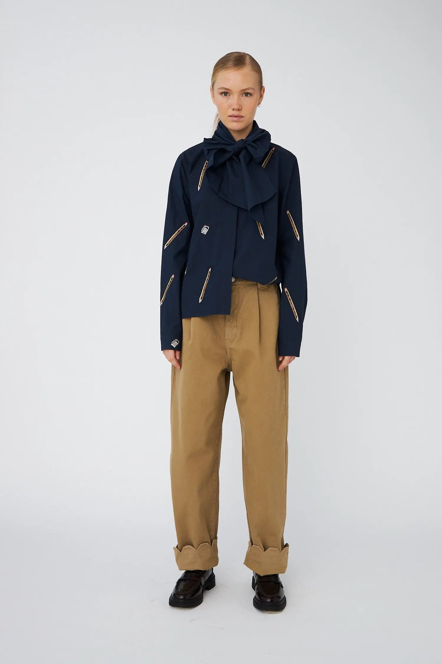 Stella Nova Embroidered Cotton Bow Shirt Shirt 395 Navy