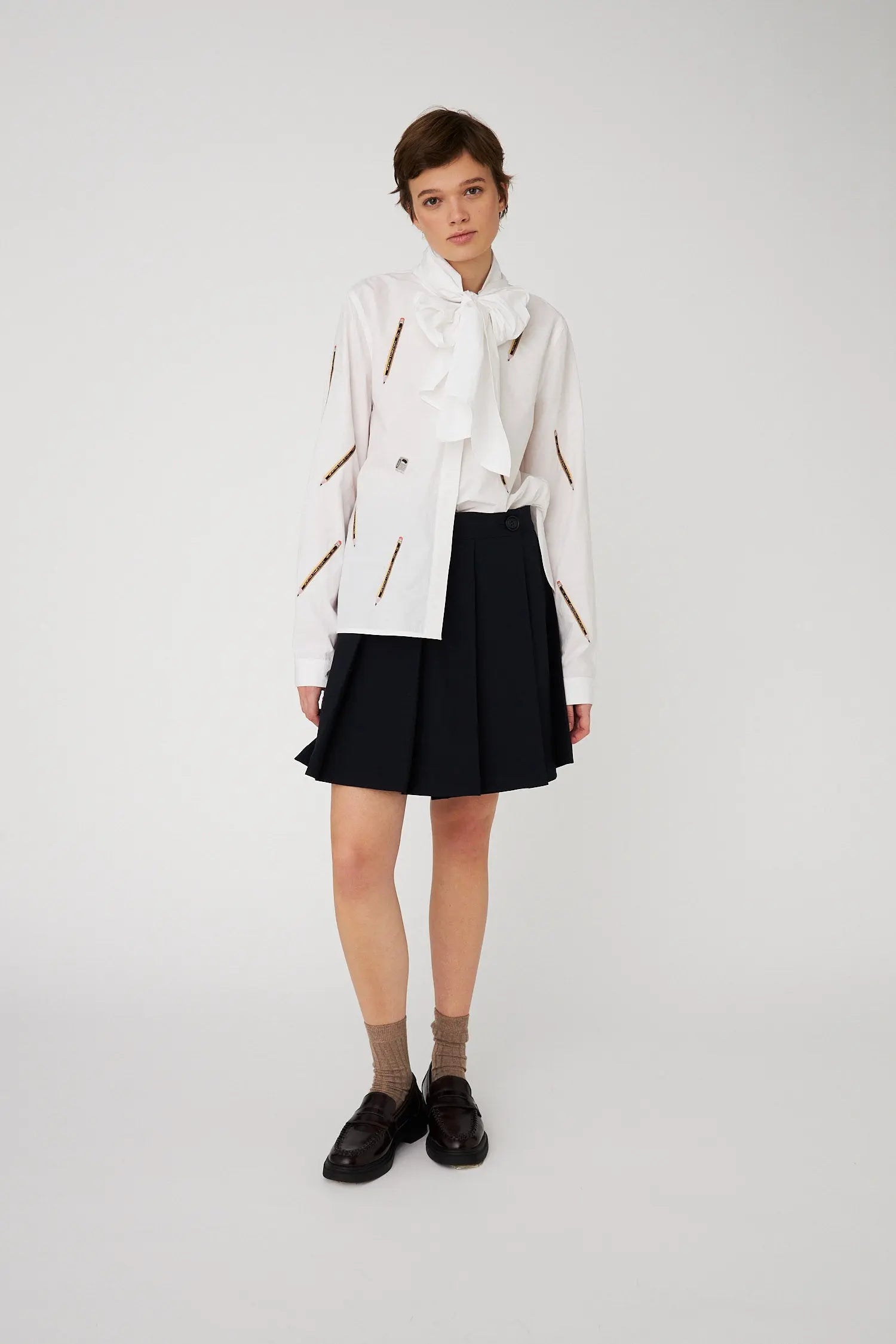 Stella Nova Embroidered Cotton Bow Shirt Shirt 001 White