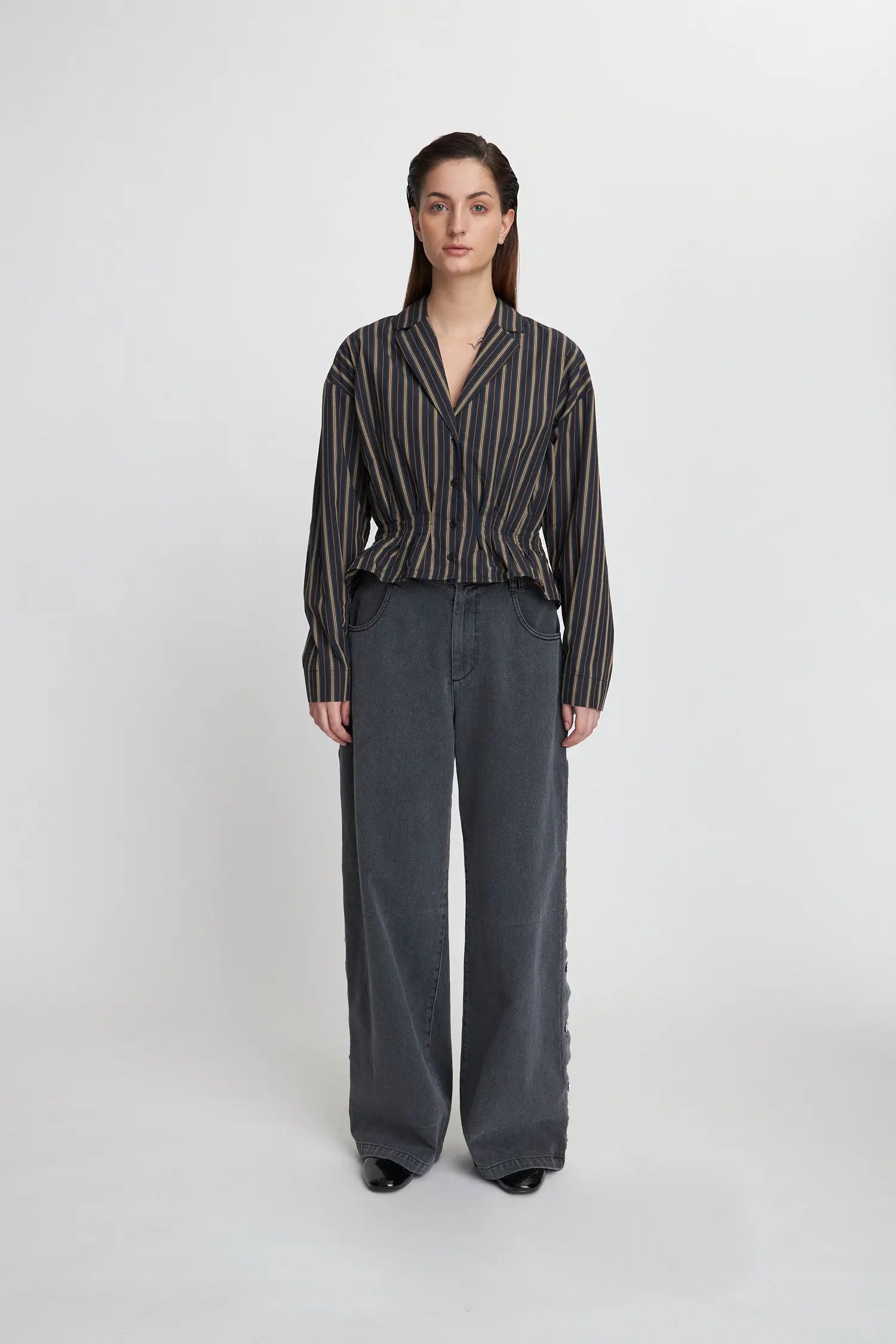 Stella Nova Feminine pleated shirt Shirt 609 Dark Striped
