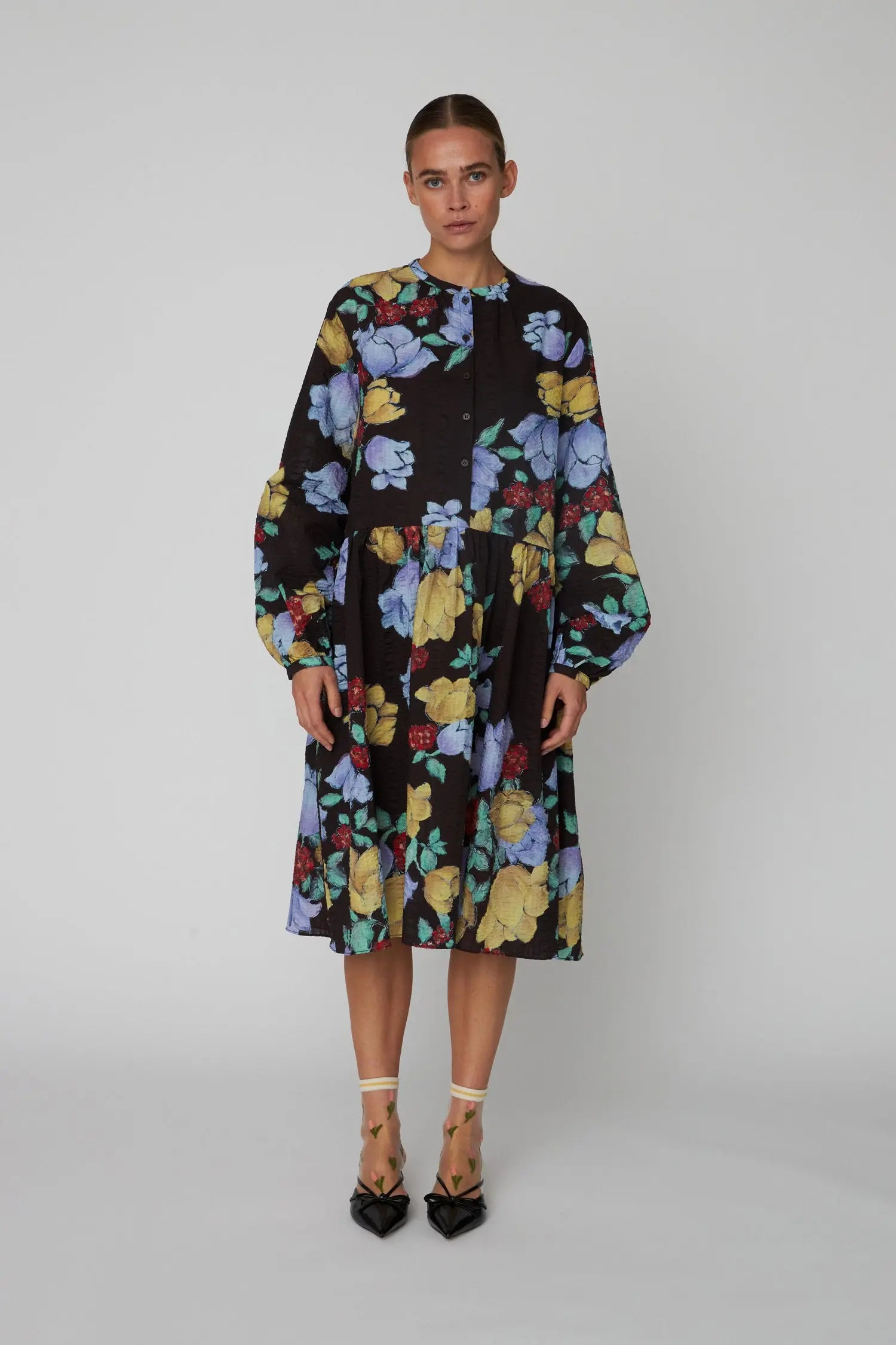 Stella Nova Flowered Cotton Loose Dress Dress 776 Dark Flowers