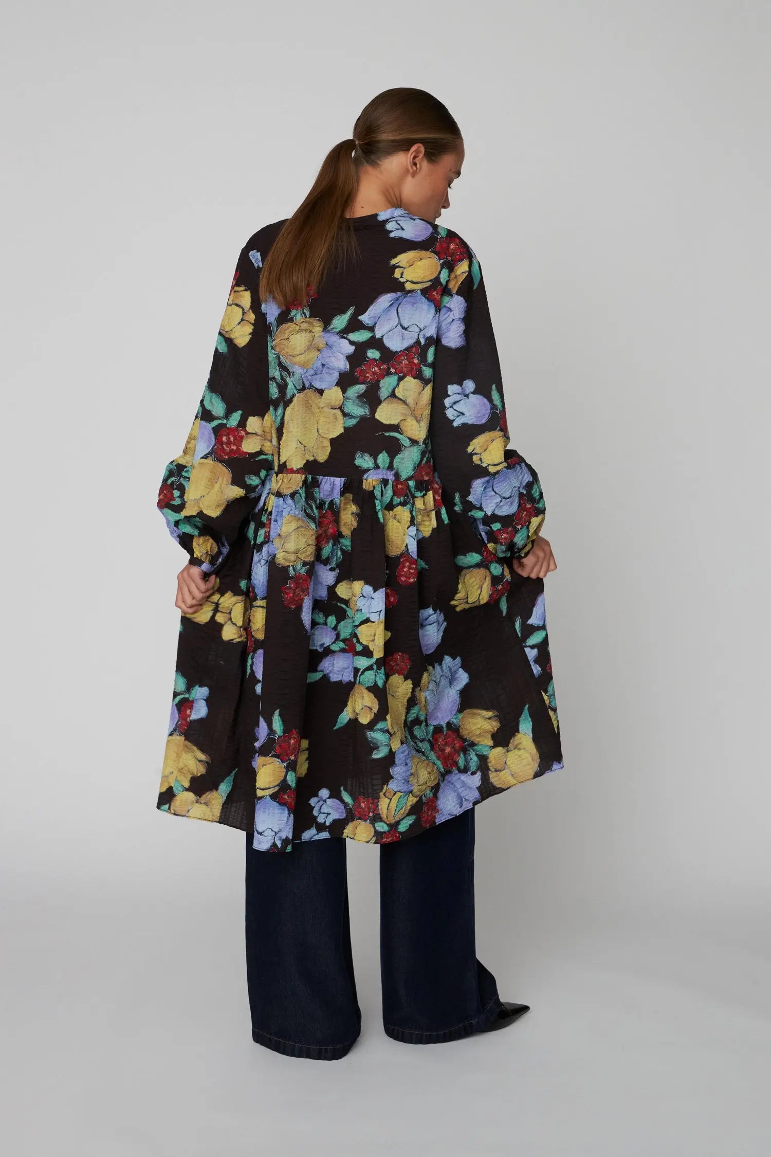 Stella Nova Flowered Cotton Loose Dress Dress 776 Dark Flowers