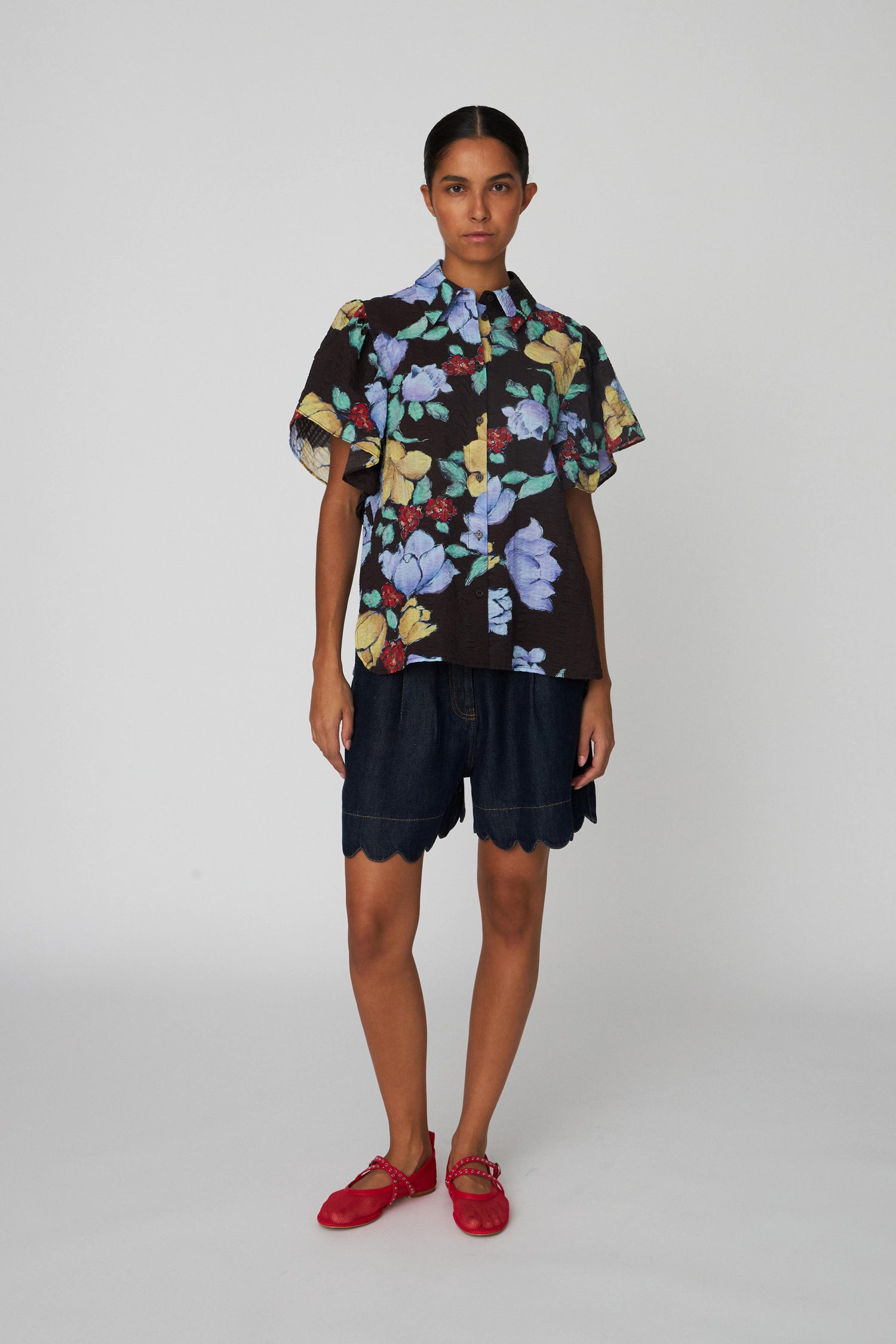 Stella Nova Flowered Cotton Top Top 776 Dark Flowers