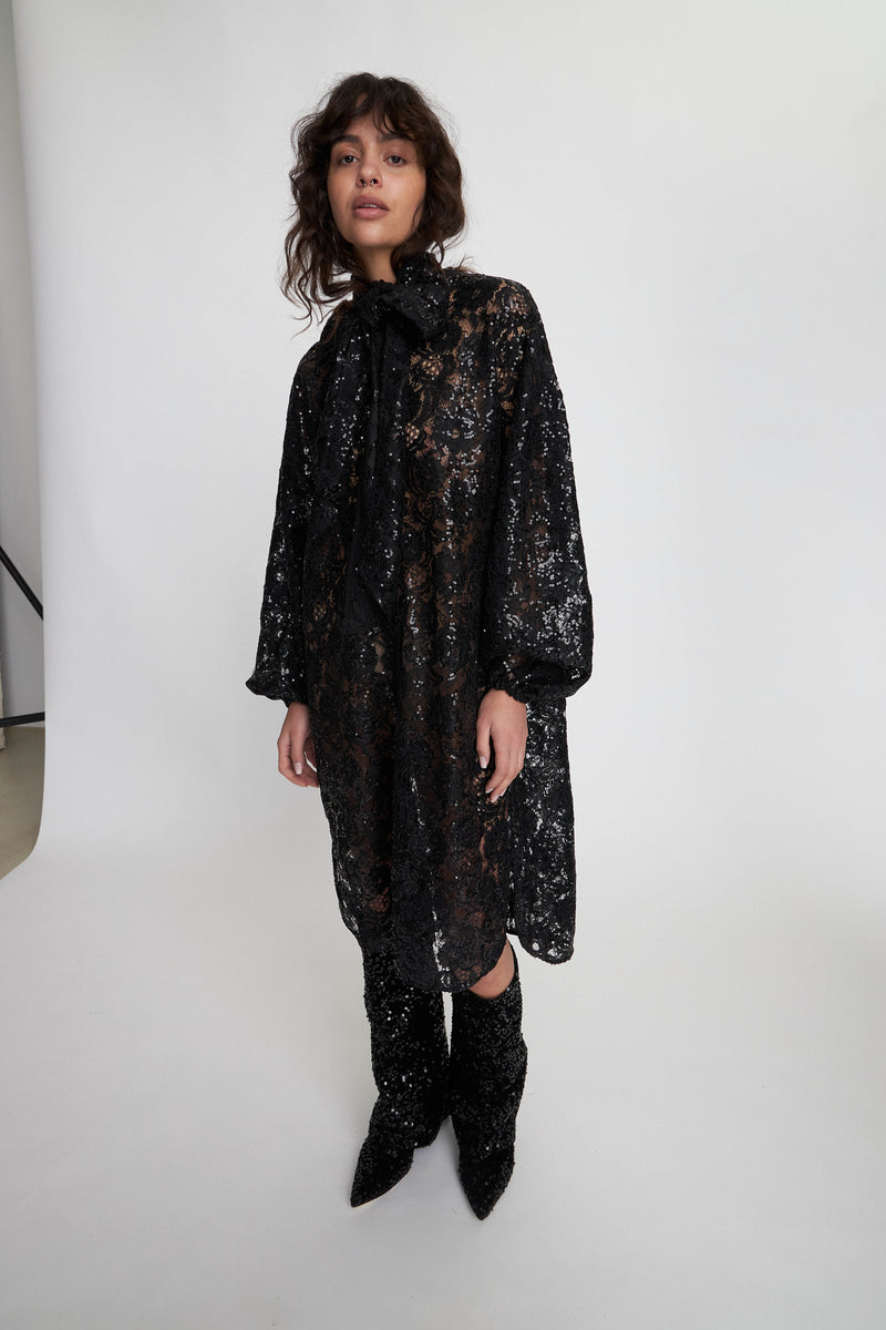 Stella Nova Lace sequins shirt dress Shirt Dress 999 Black