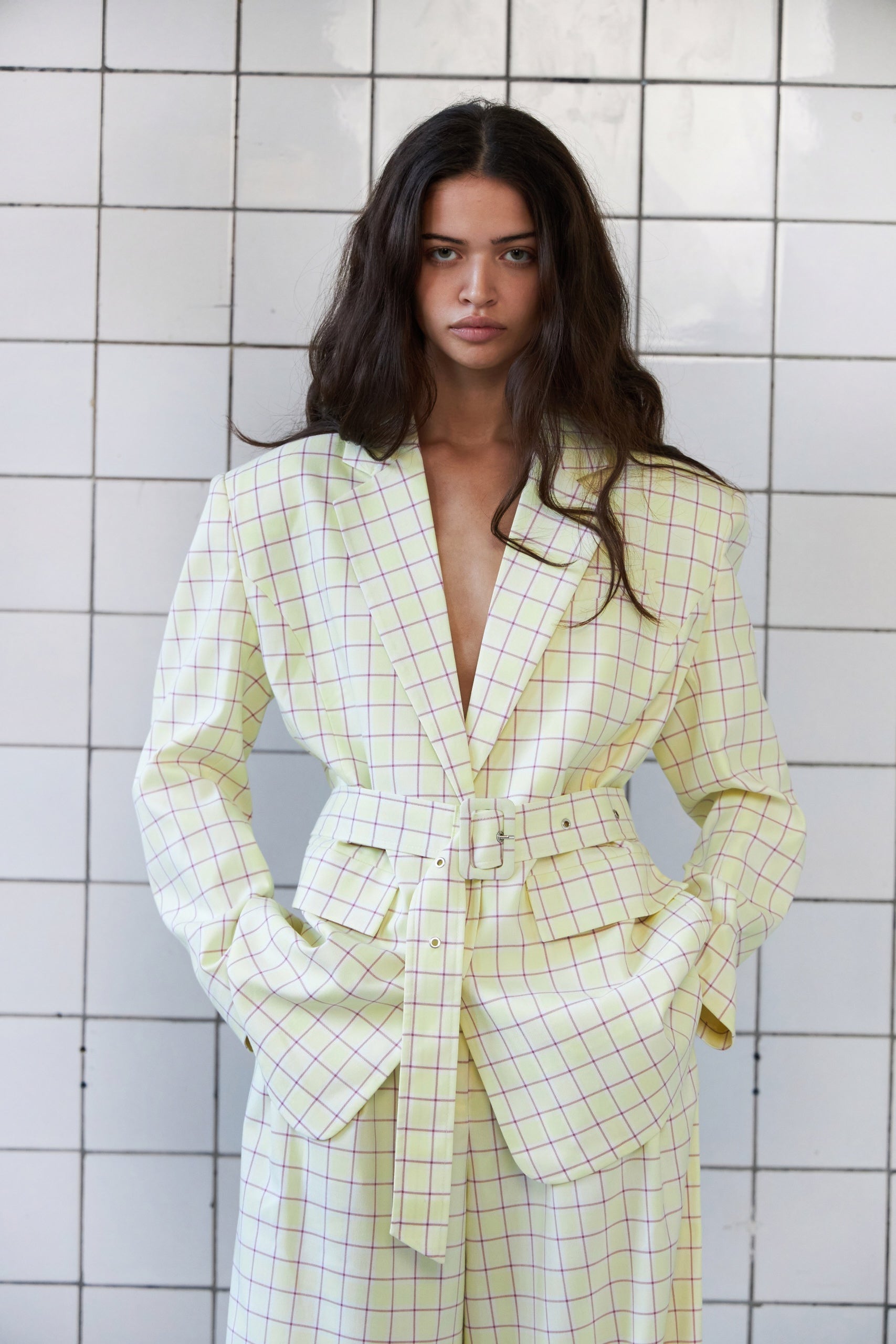 Stella Nova Oversized checked blazer Blazer 115 Sweet Yellow