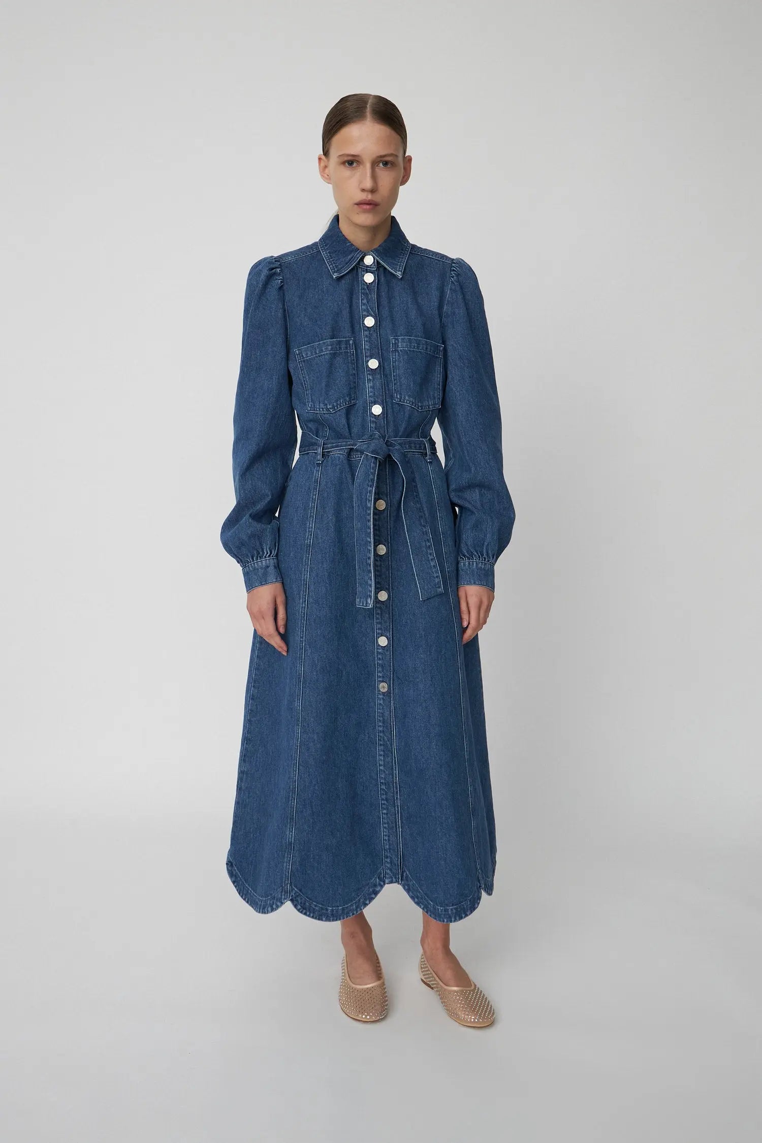 Stella Nova Raw Denim Dress with Waist Focus Dress 415 Washed Denim Blue