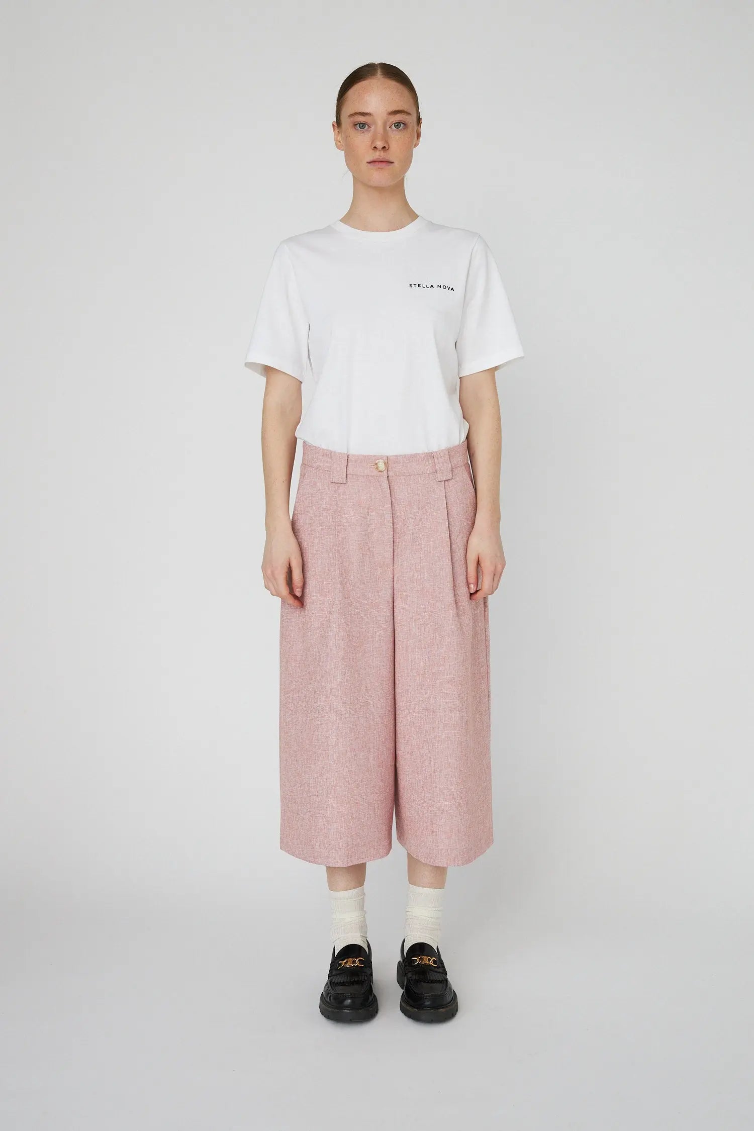 Stella Nova Salt and Pepper Cropped Low-Waist Pants Pants 601 Pink Powder