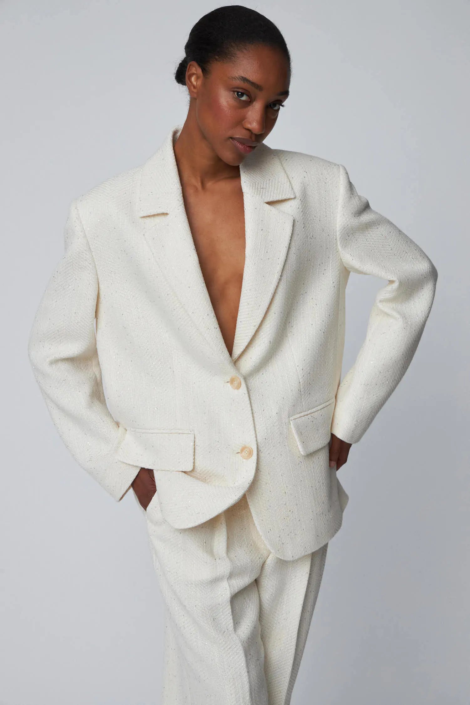 Stella Nova Sequined Bouclé Blazer Blazer 001 White