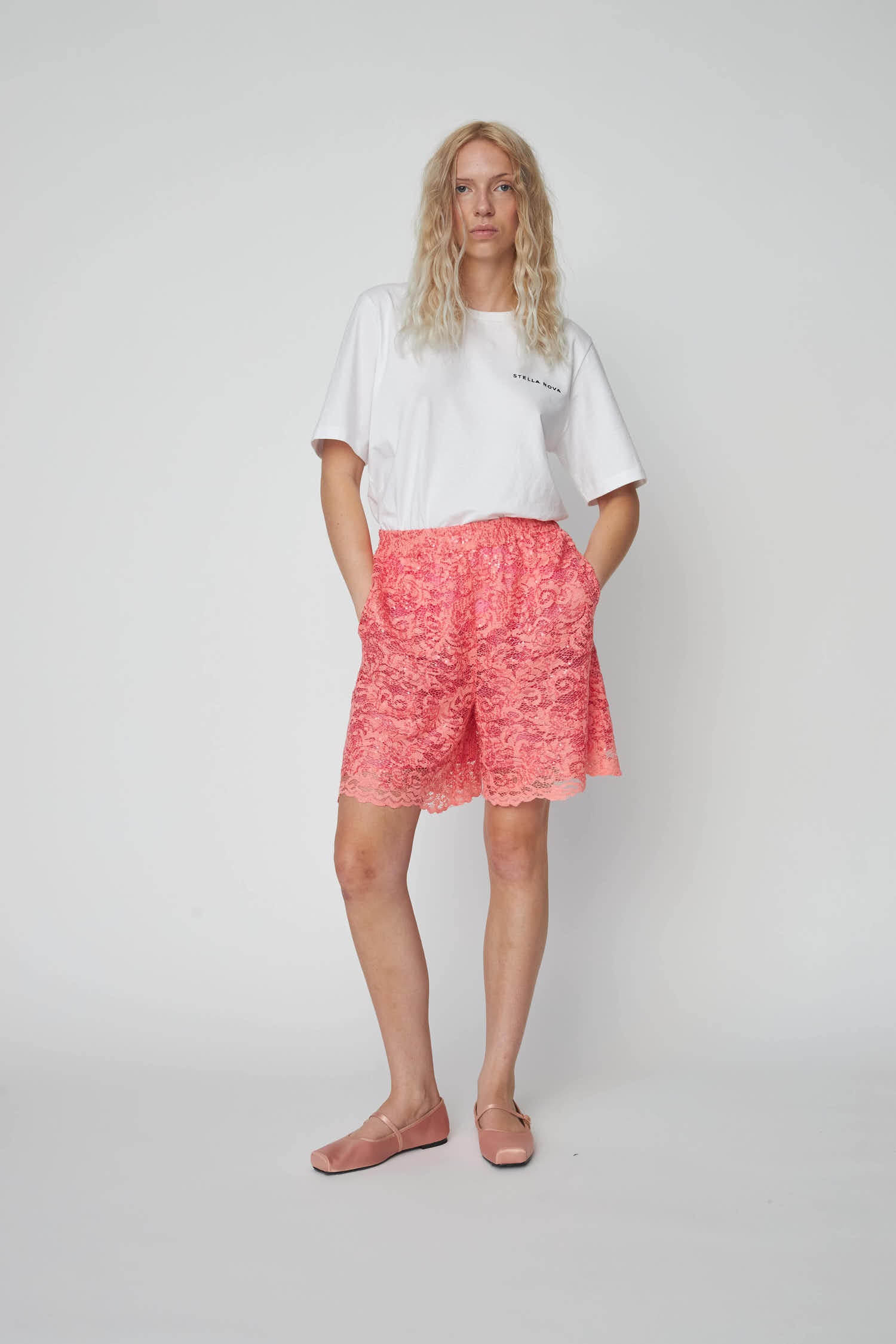 Stella Nova Sequined Lace Shorts Short Pants 567 Amazing Pink