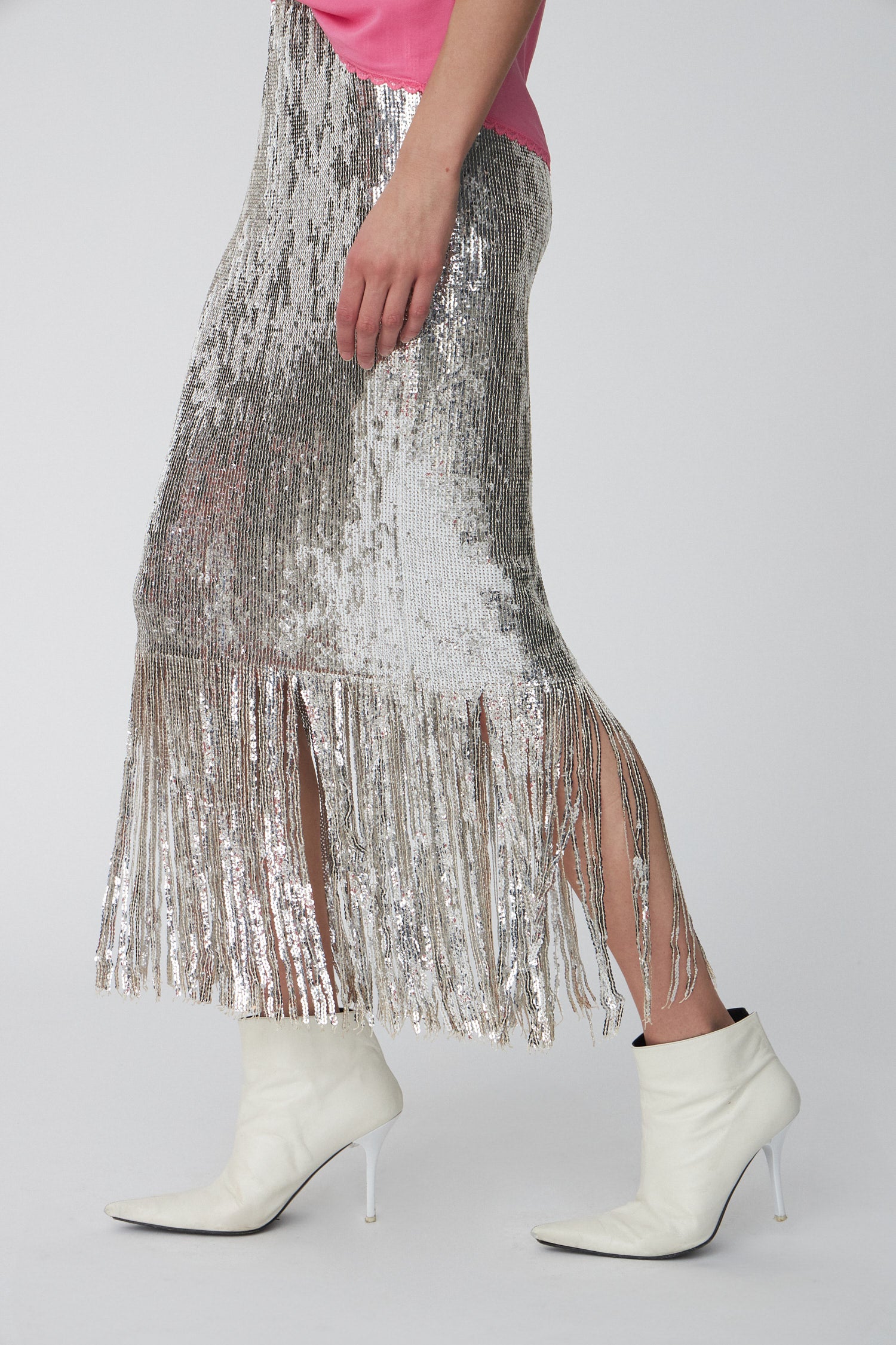 Stella Nova Sequins Fringes Skirt Skirt 873 Silver Fractures