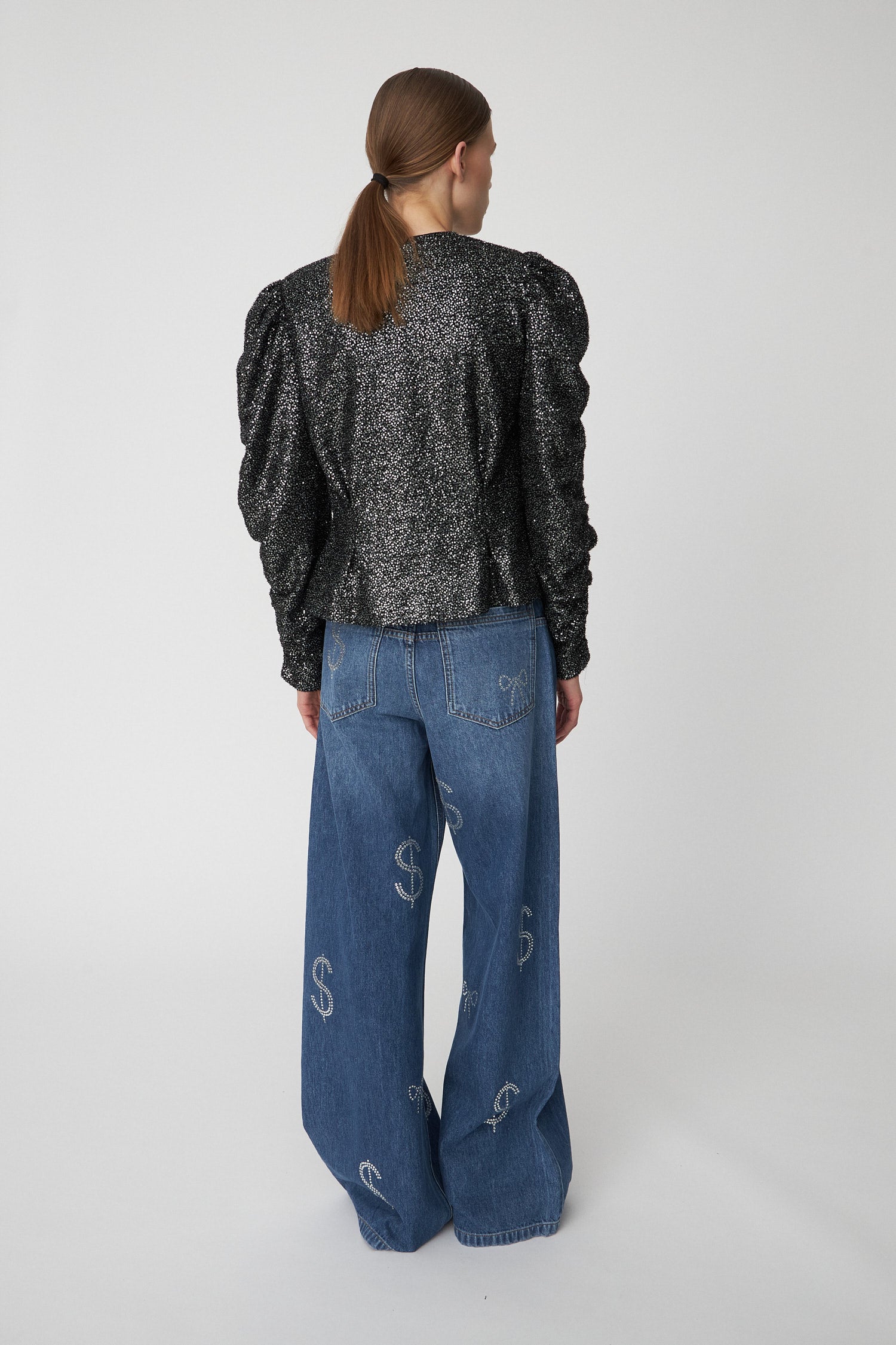 Stella Nova Sequins Lamé Jacket Shirt 978 Black Metallic