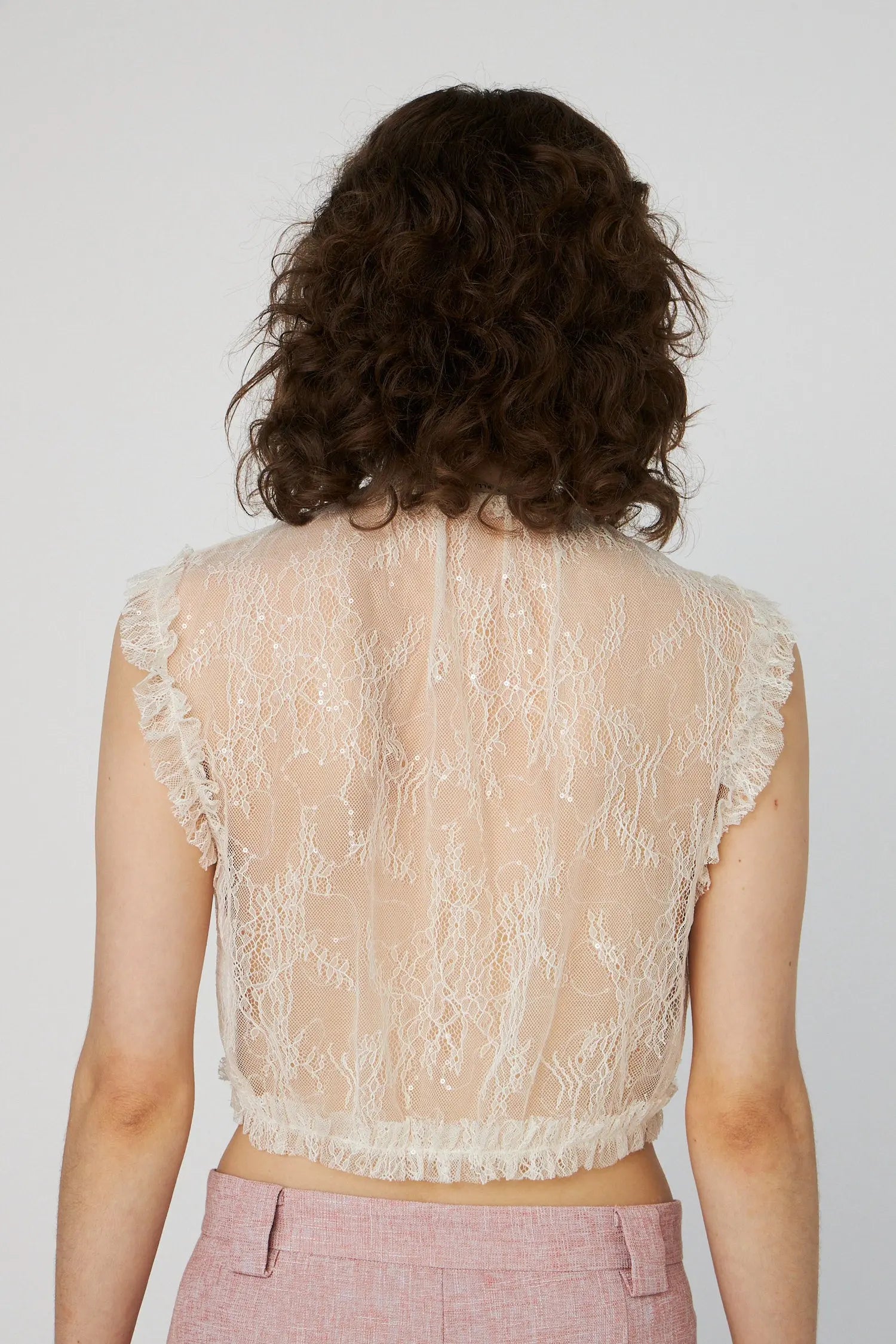 Stella Nova Sheer Cropped Lace Top Top 029 Creme