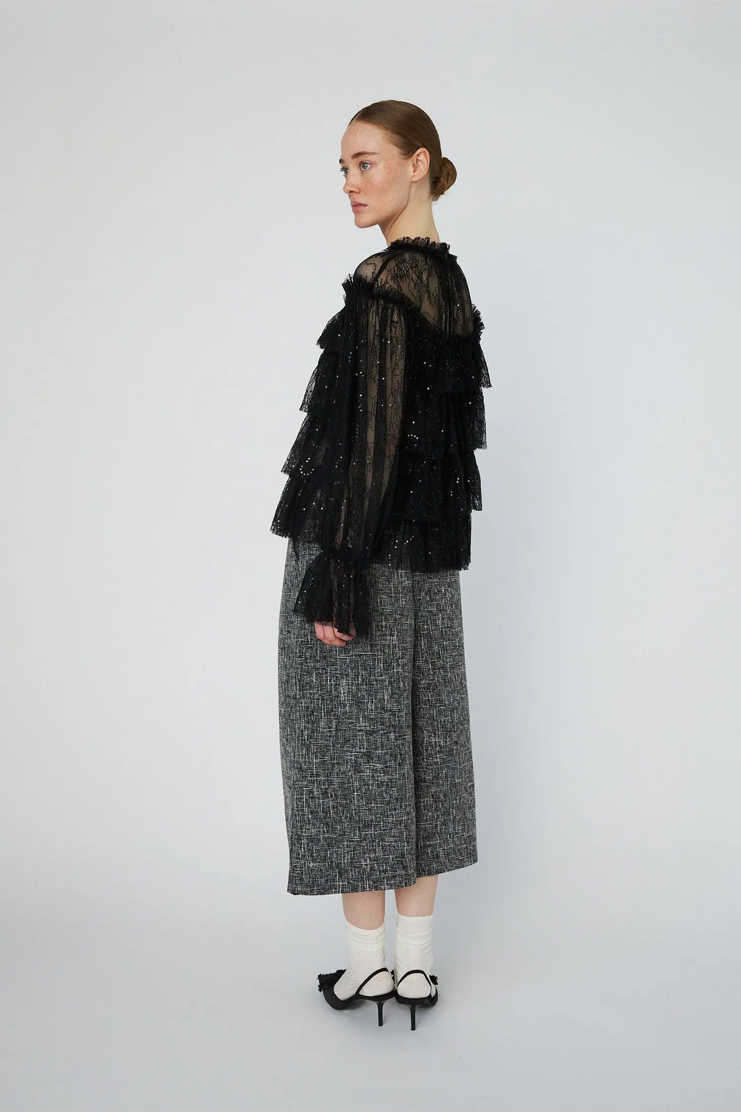 Stella Nova Sheer Frill Lace Blouse Blouse 999 Black