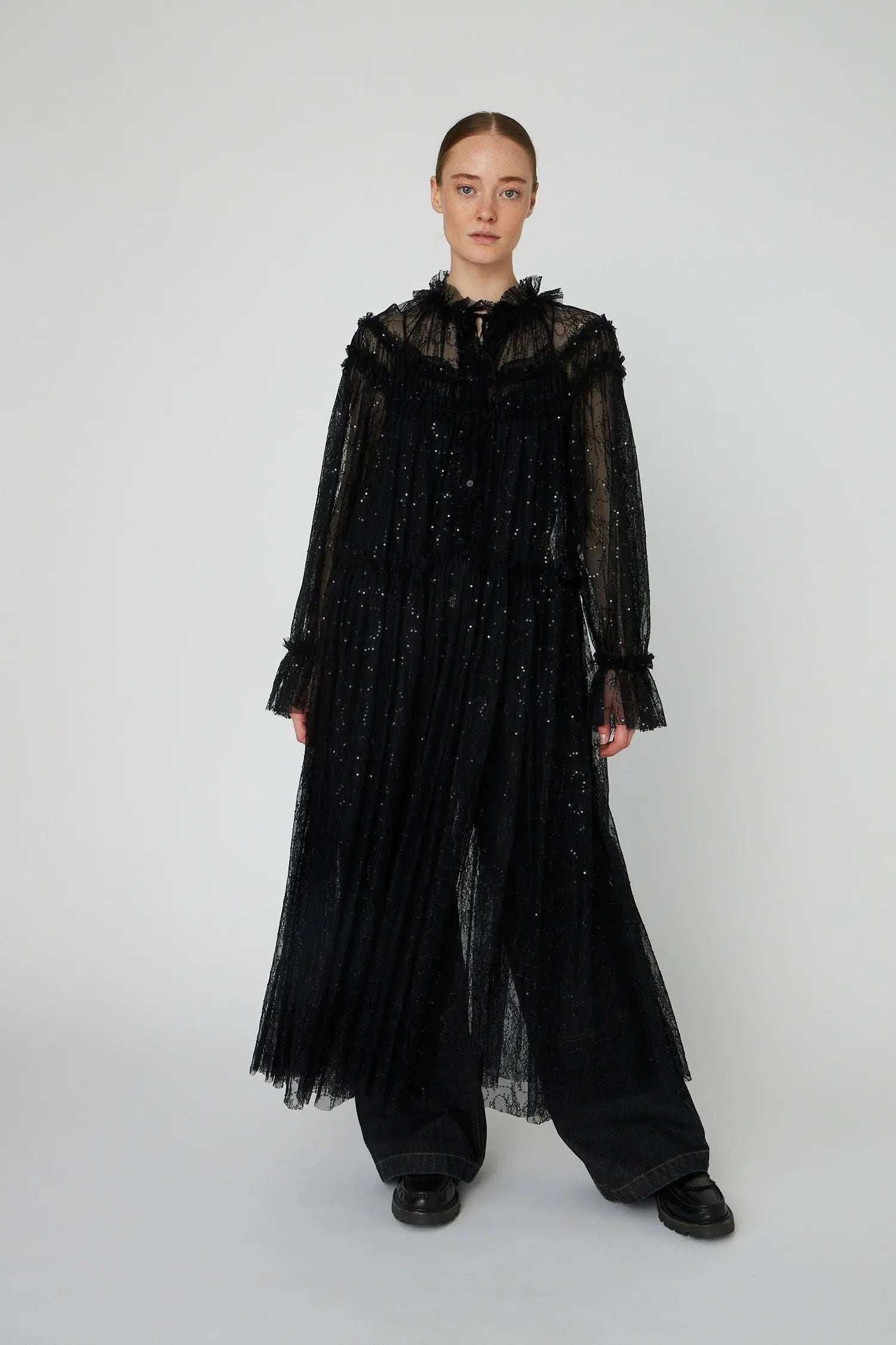 Stella Nova Sheer Lace Maxi Cape Dress Dress 999 Black