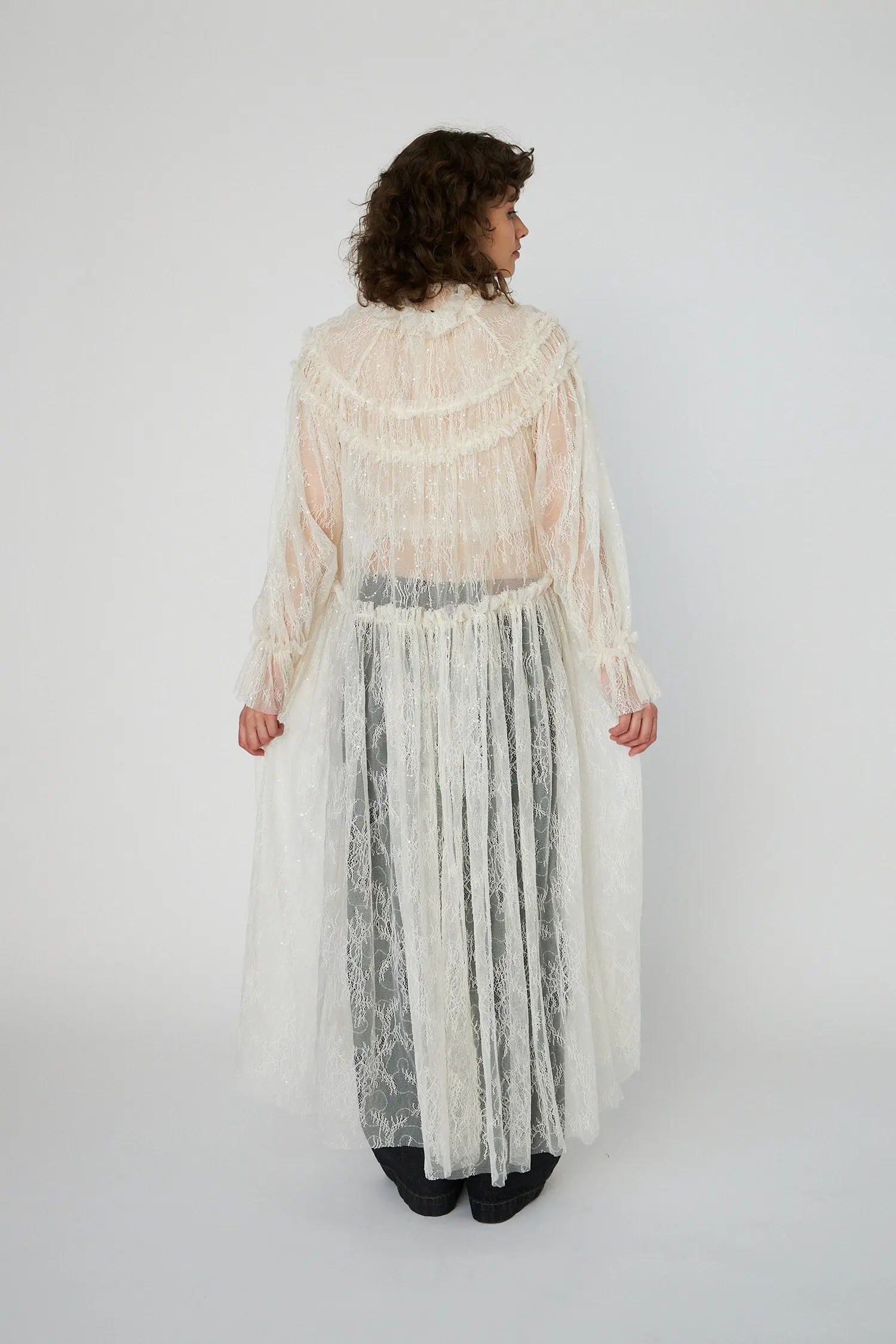 Stella Nova Sheer Lace Maxi Cape Dress Dress 029 Creme