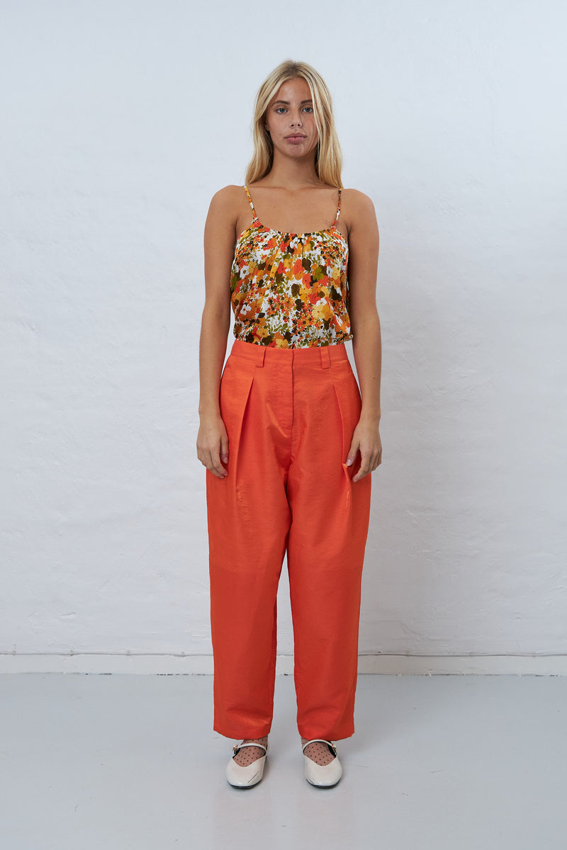 Stella Nova Shiny casual volume pant Pants 466 Orange Red