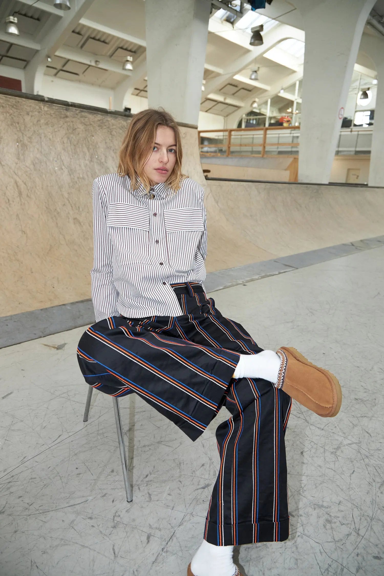 Stella Nova Shirt with shoulderpads Shirt 735 Brown Stripes