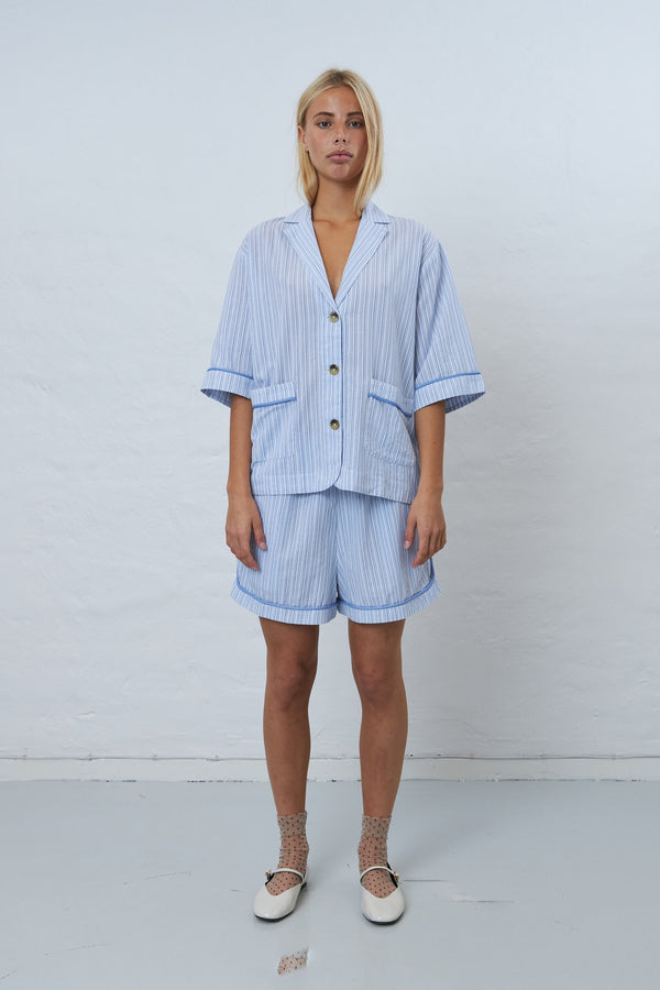 Stella Nova Shortsleeved pyjamas shirt Shirt 023 White with Blue Stripes