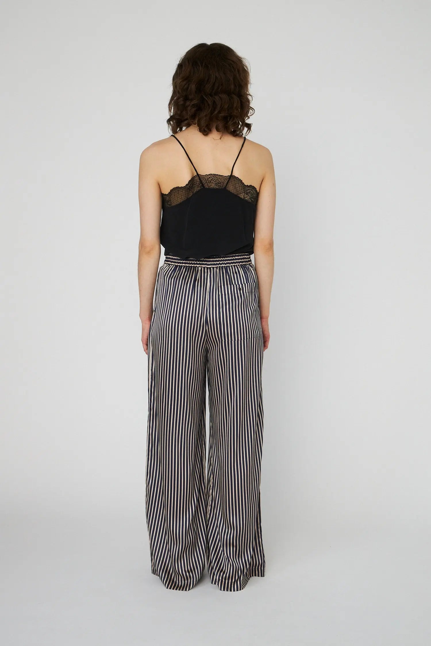 Stella Nova Striped Silk Mid-Waist Pants Pants 041 Creme Blue Stripes