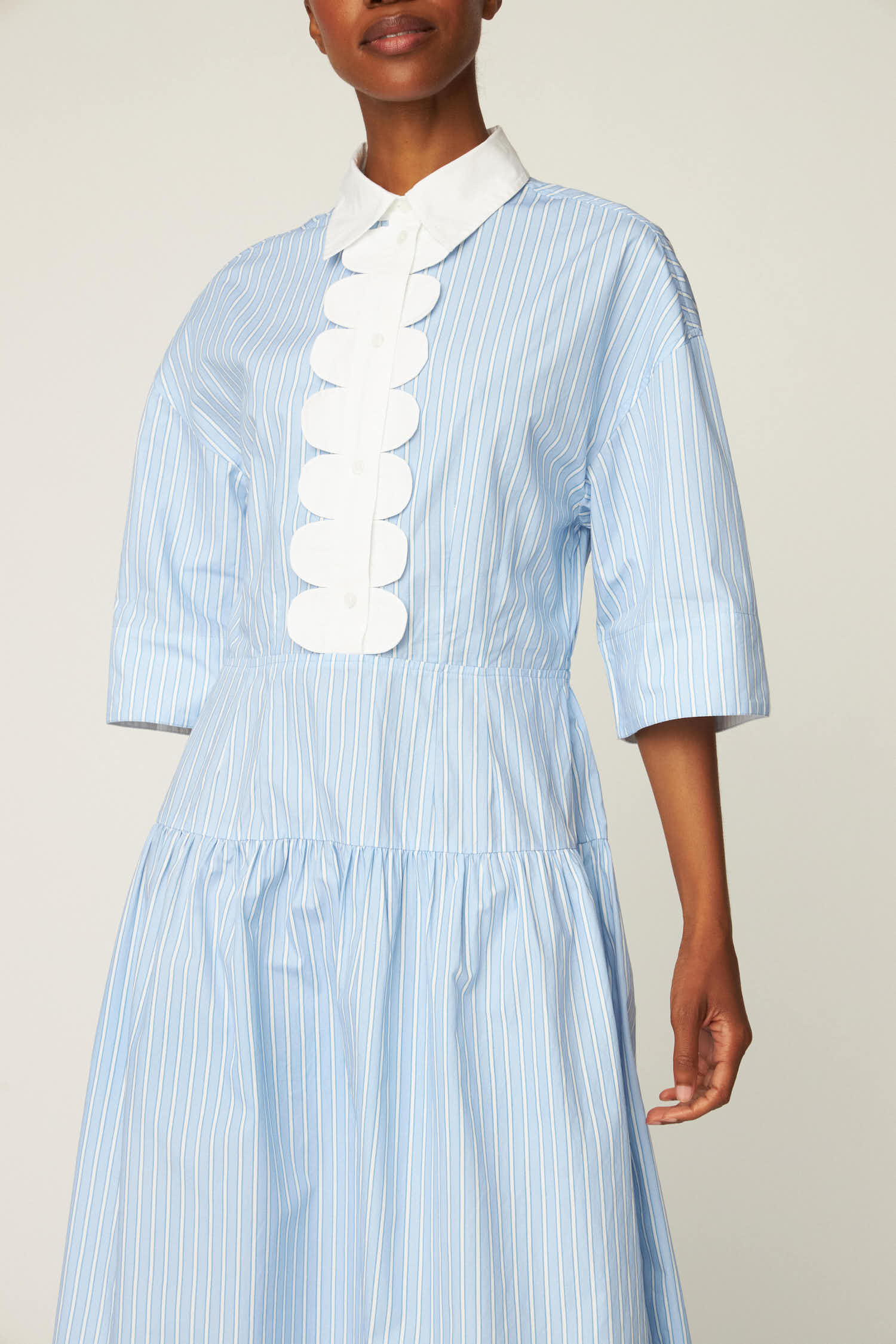 Stella Nova Striped Dress with Scallops Dress 041 Creme Blue Stripes