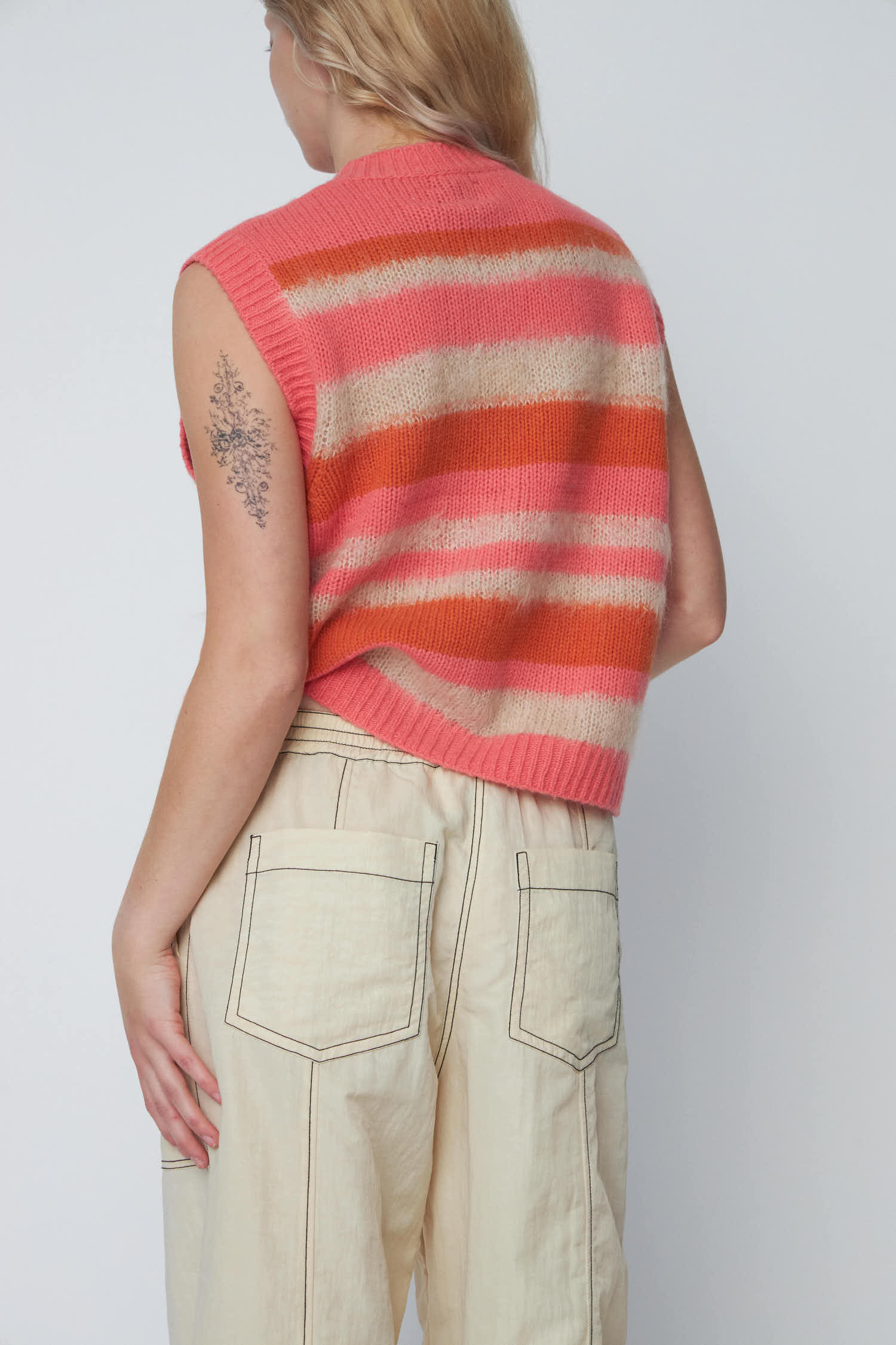 Stella Nova Striped Mohair Cardigan-Vest Slipover 176 Sunshine Orange