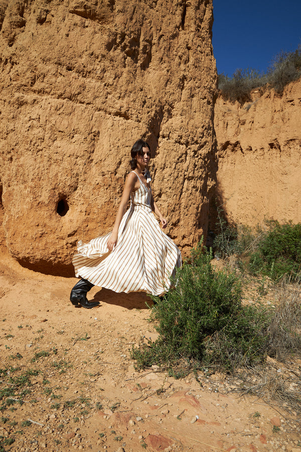 Stella Nova Striped strap dress with bow detail Dress 021 Sand Stripe