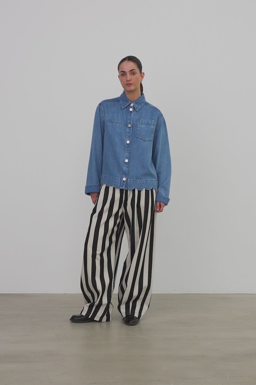 Stella Nova Washed Blue Shirt with Scallop Edge Shirt 302 Light Blue