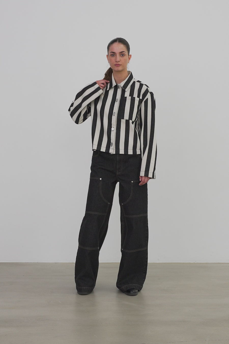 Stella Nova Striped Shirt in Cotton Shirt 907 Black/Creme