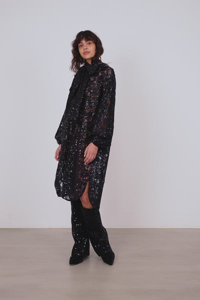 Stella Nova Lace sequins shirt dress Shirt Dress 999 Black