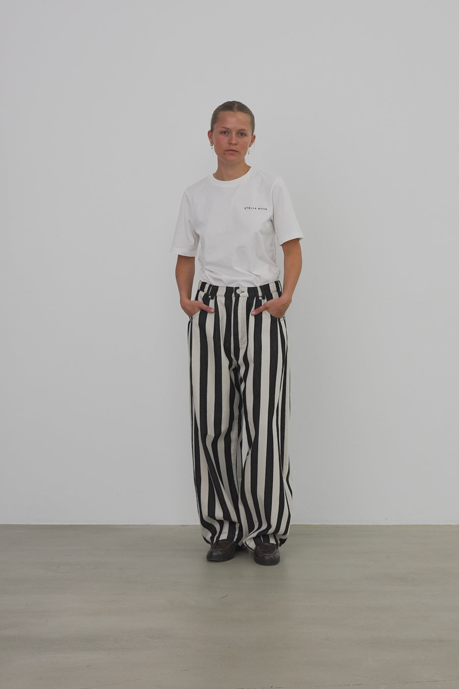 Stella Nova Striped Baggy Low-Waist Pants in Cotton Pants 907 Black/Creme